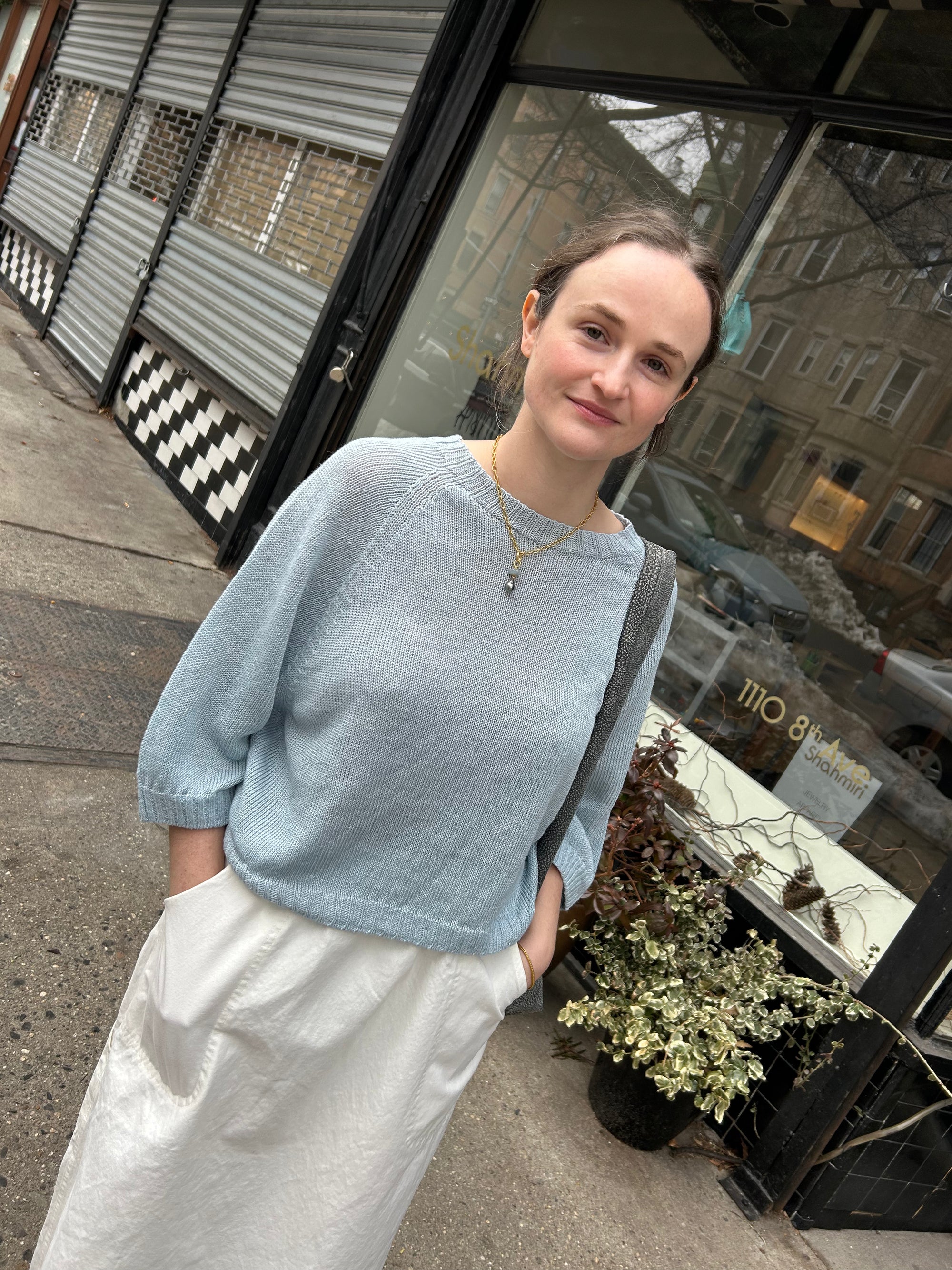 Linen Knit Pullover in Sky