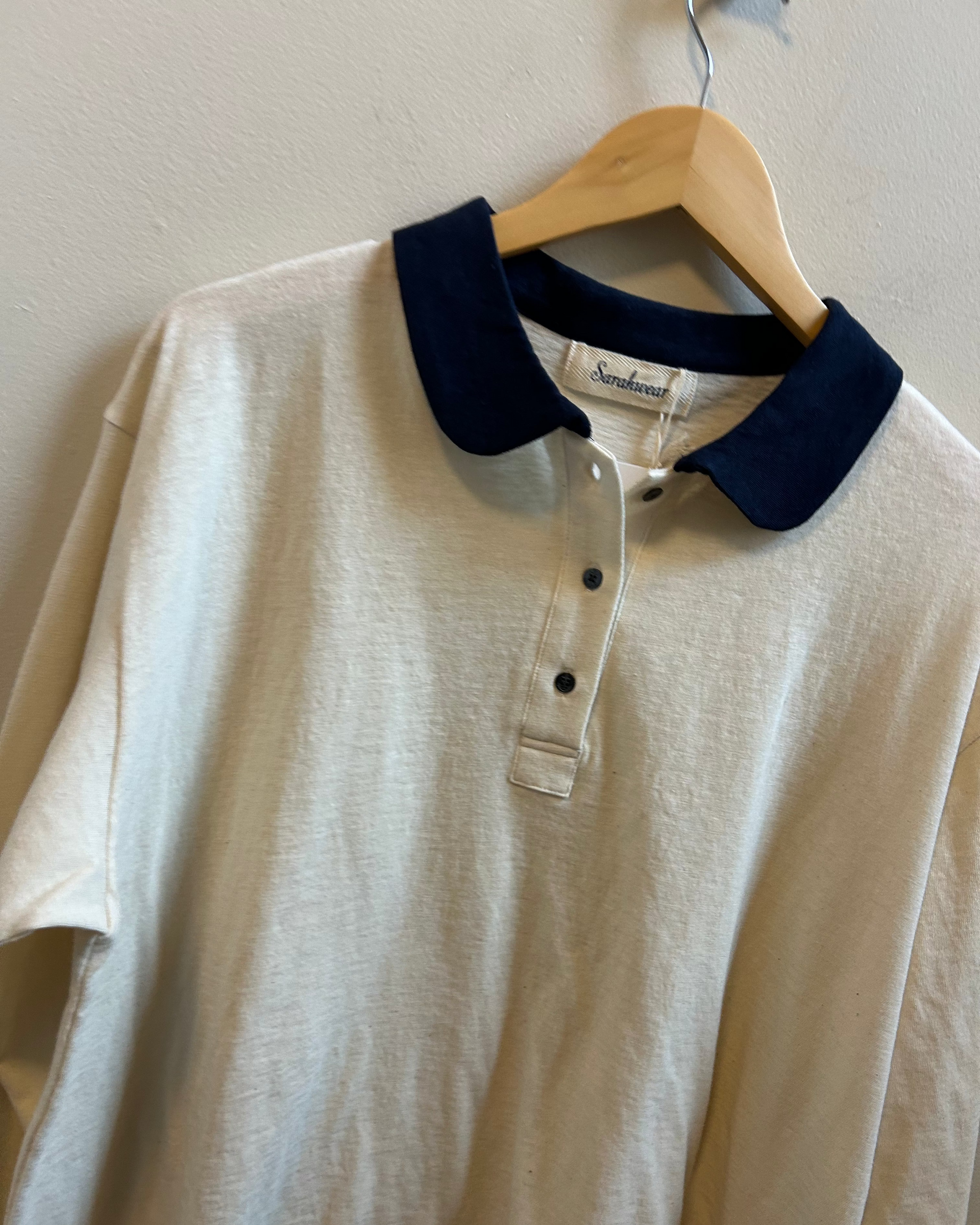Eco Revival Jersey Polo in Ecru & Navy