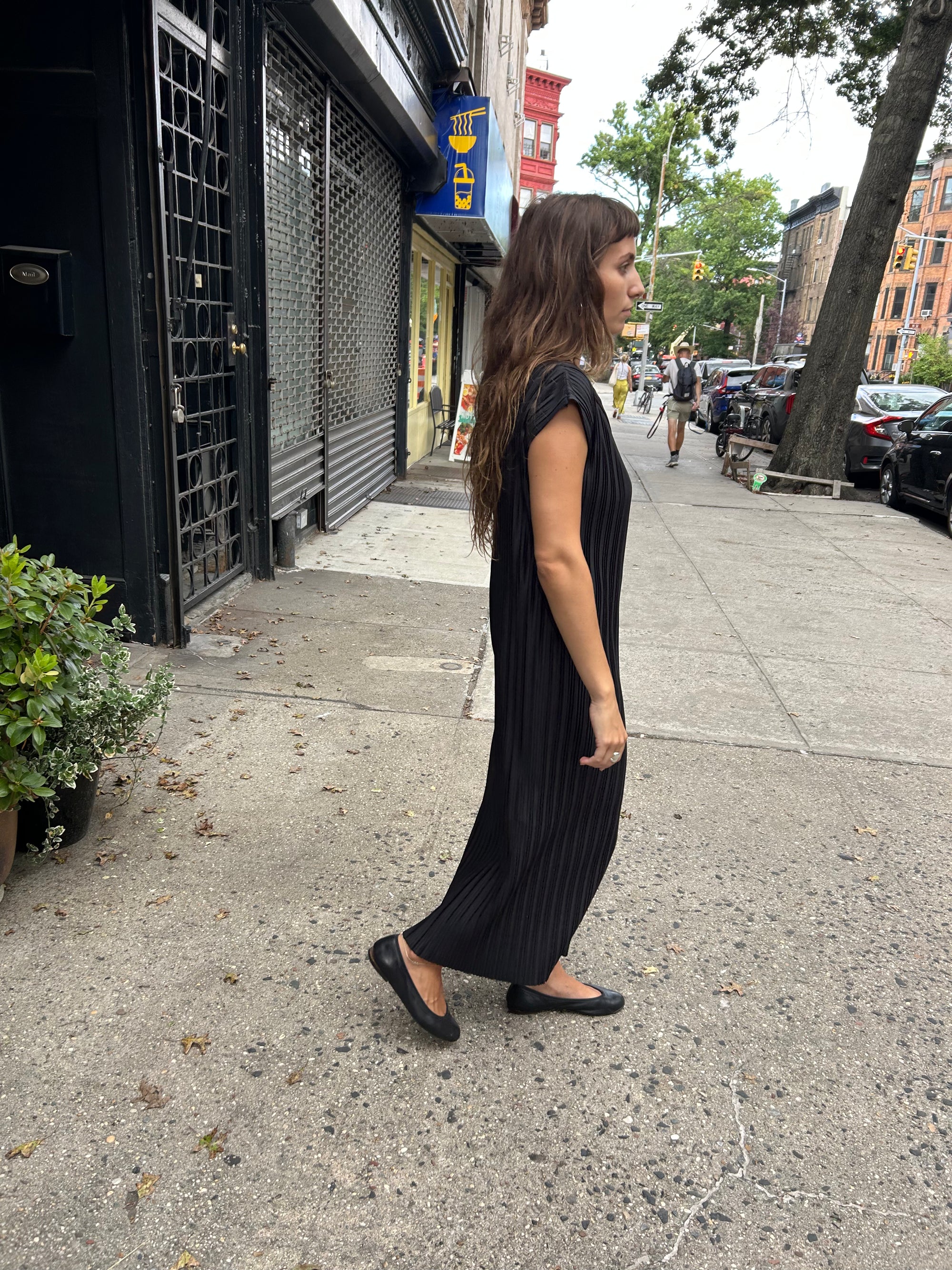 Pleated Sheath Dress in Black