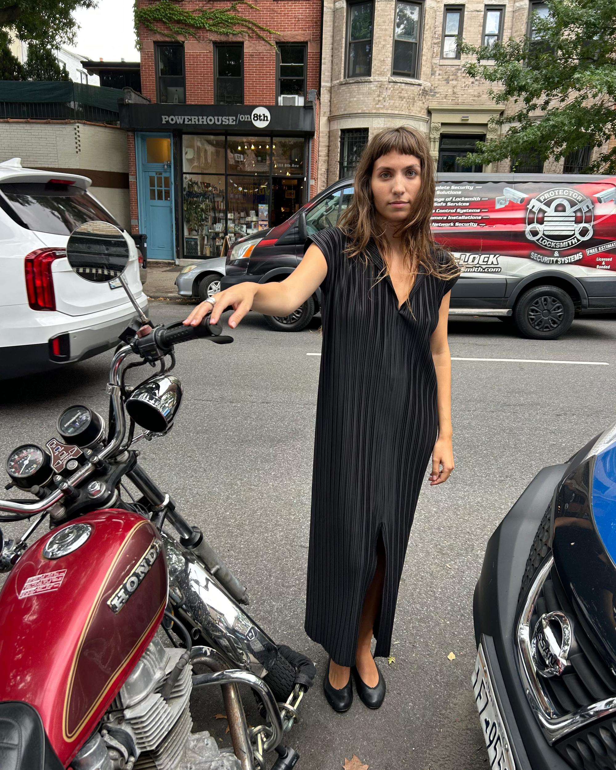 Pleated Sheath Dress in Black