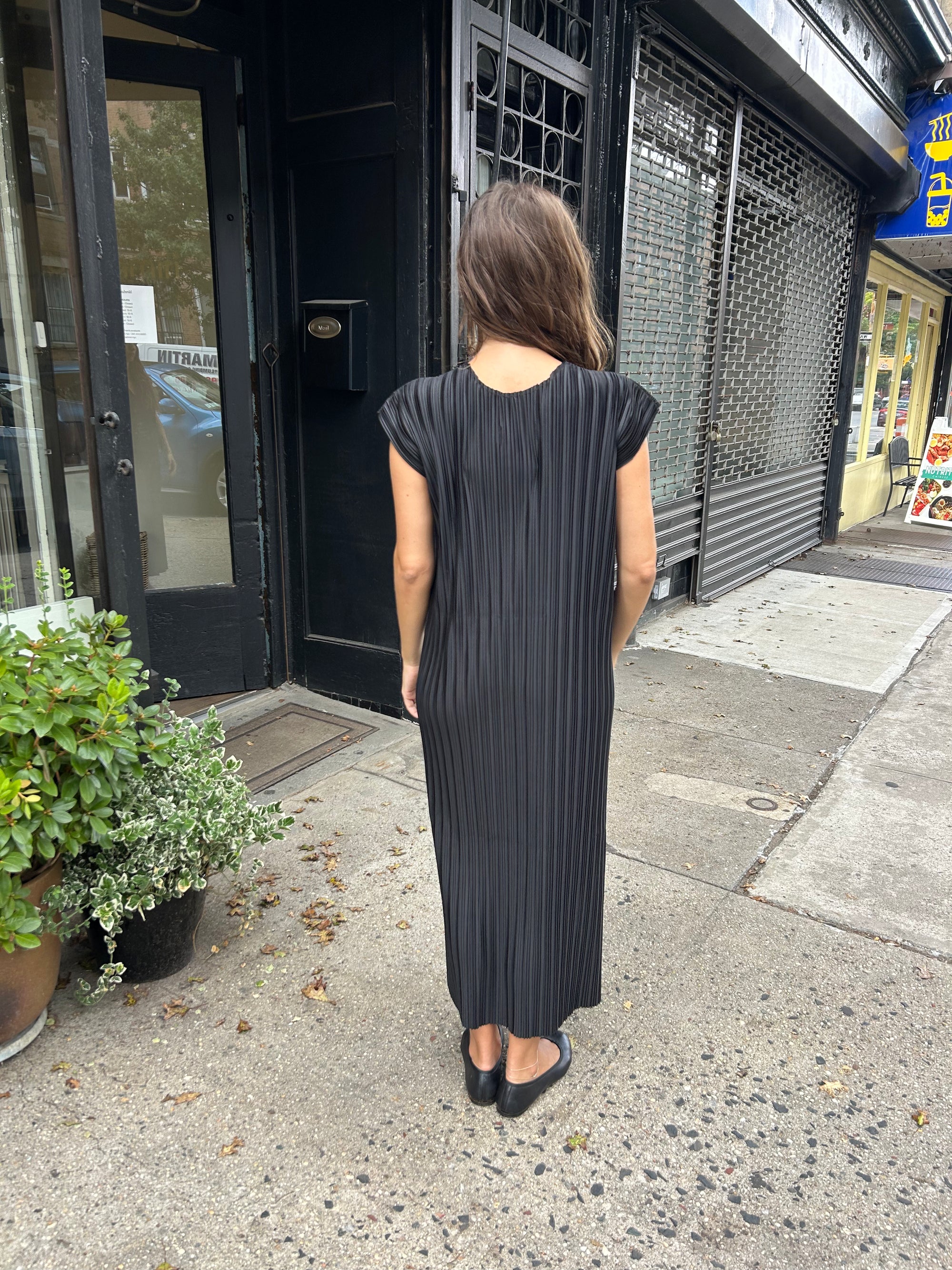 Pleated Sheath Dress in Black