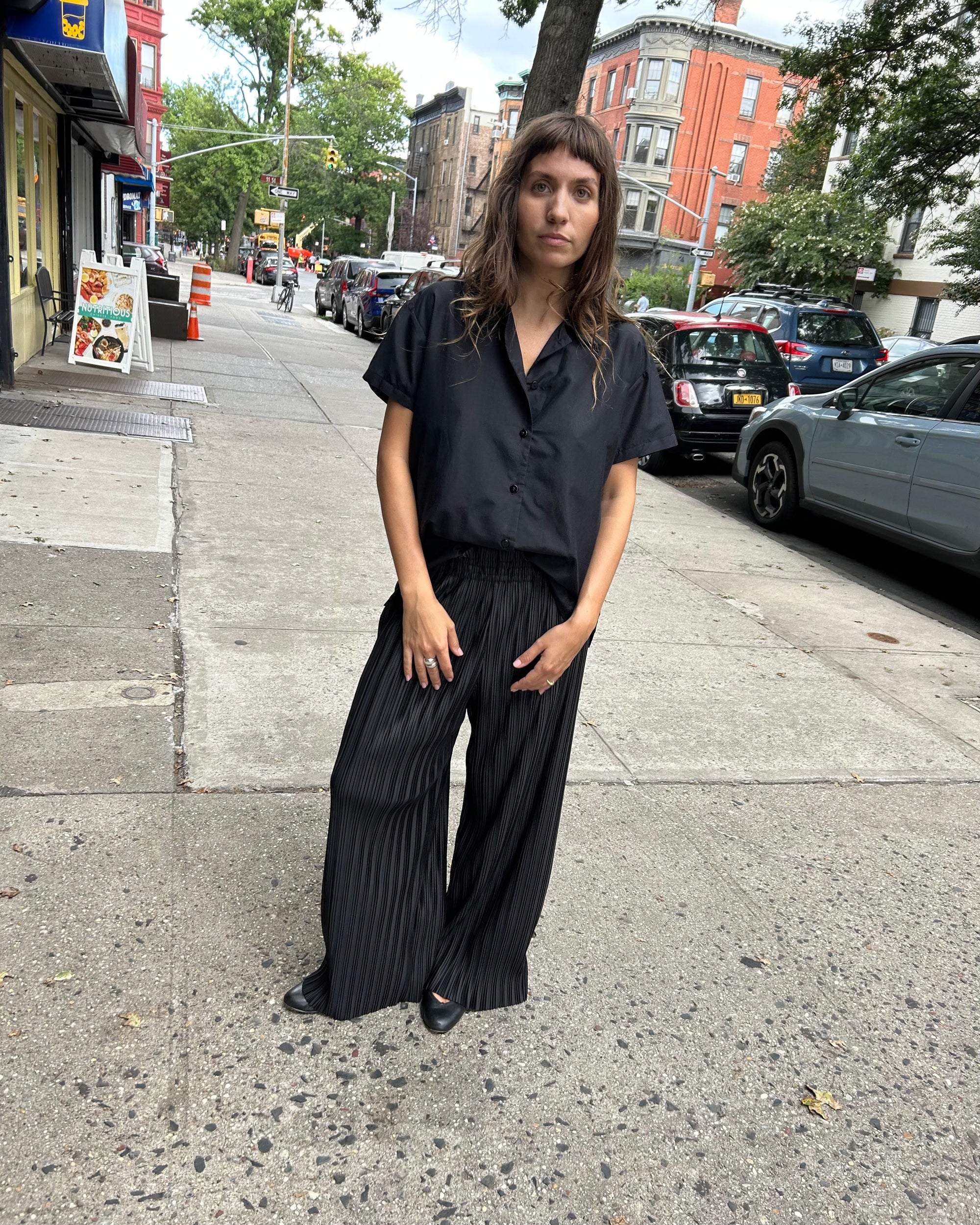 Cotton Silk Short Sleeve Shirt in Black
