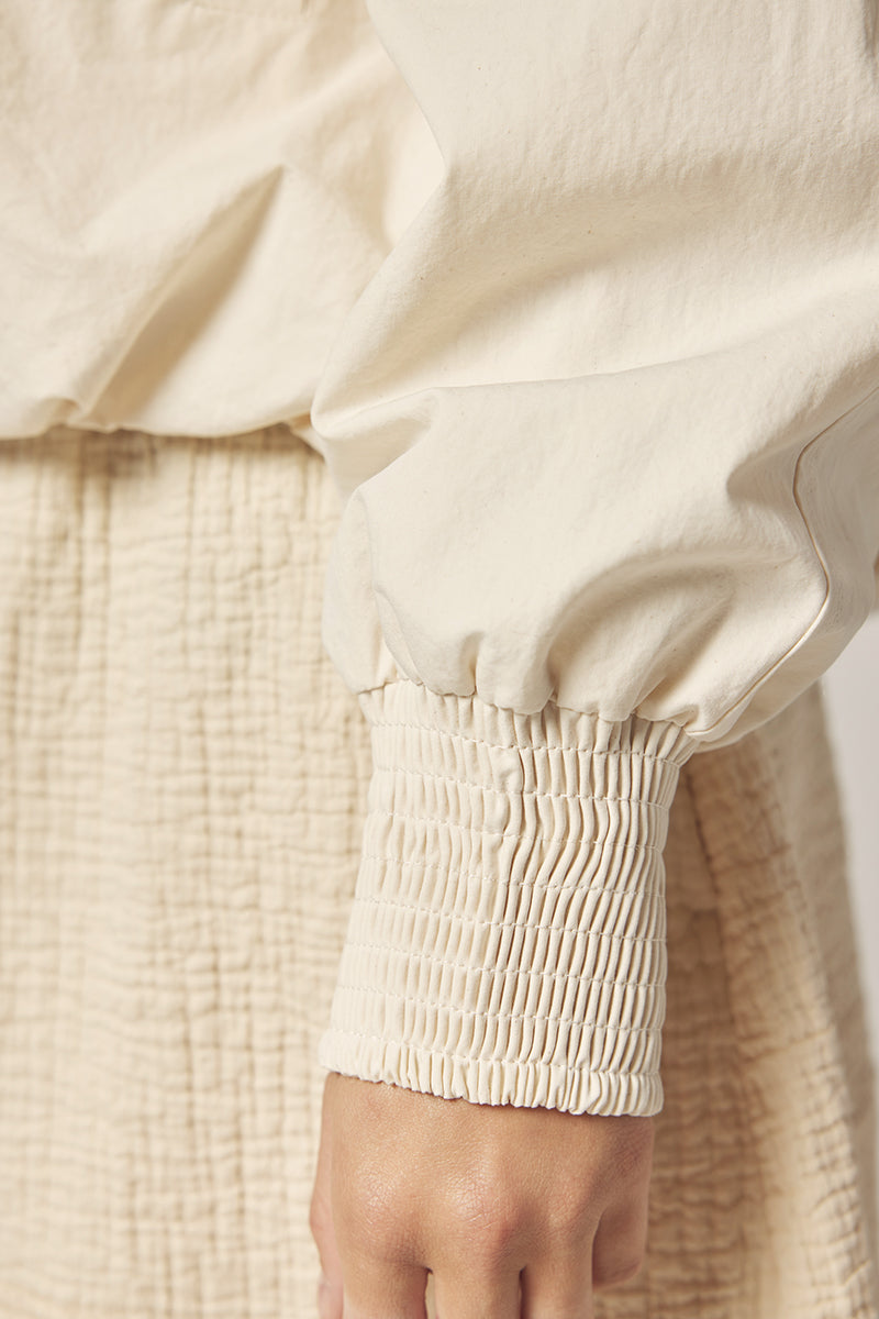 Smocked Sleeve Zip Jacket in Ecru