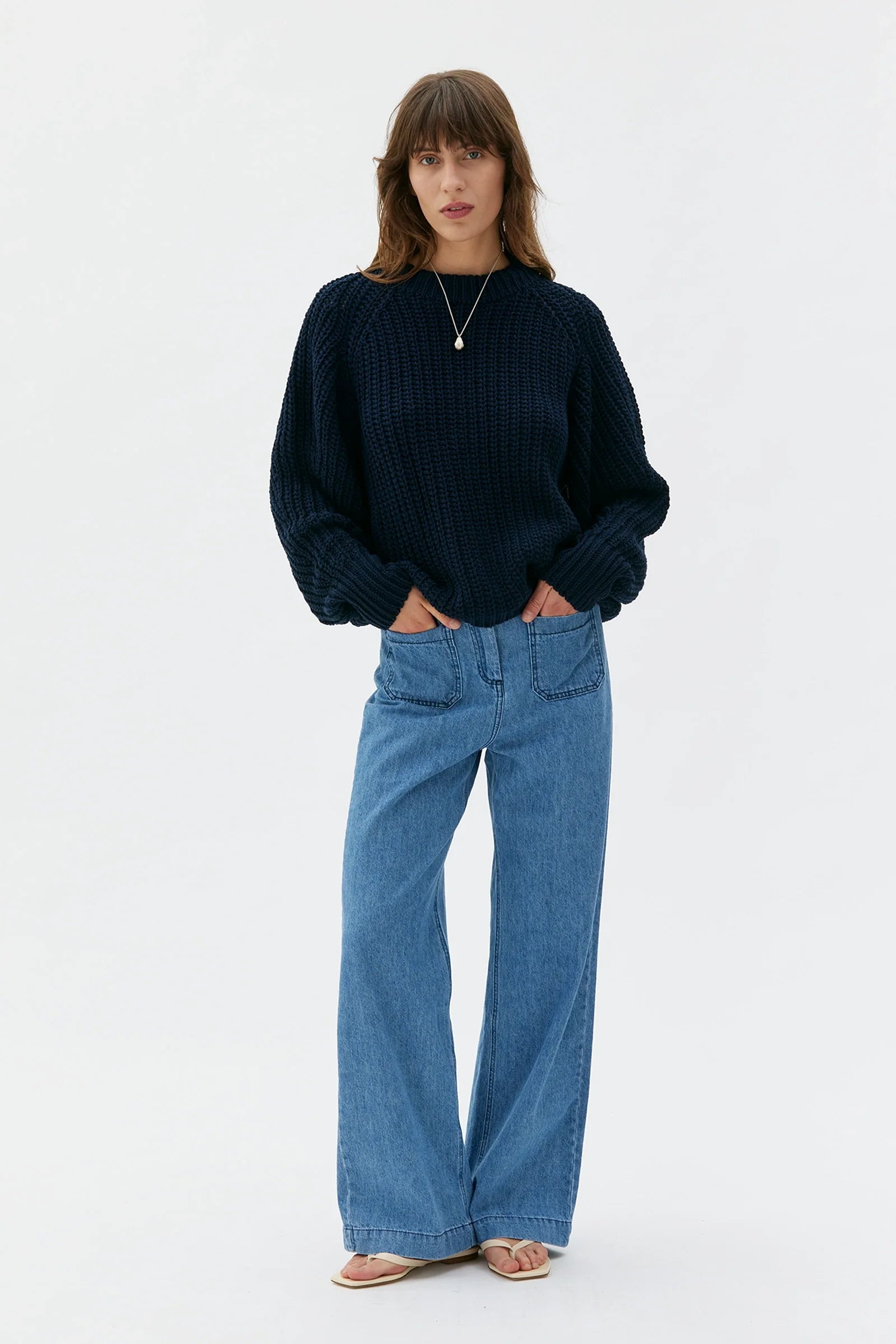 Lark Chunky Organic Cotton Sweater in Deep Night Blue