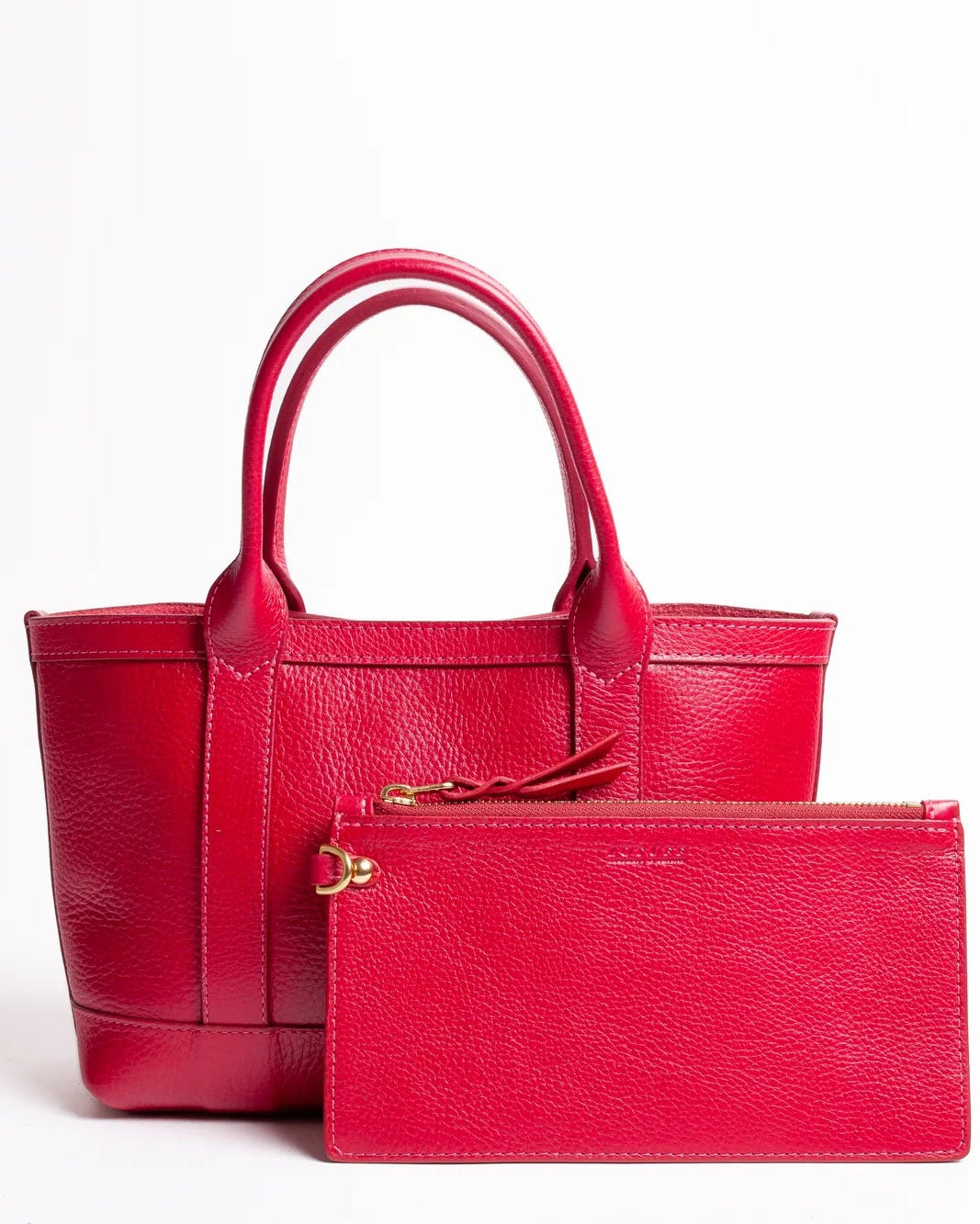 Leather Mini Tote with Pouch in Raspberry