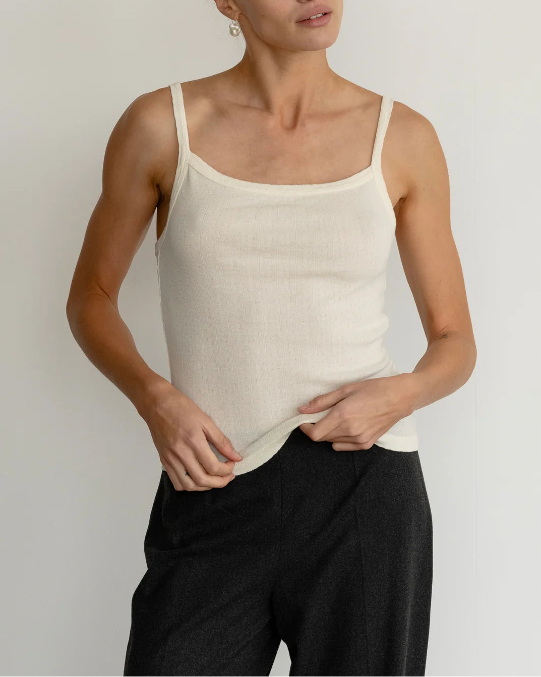 The Pointelle Square Neck Tank in Creme