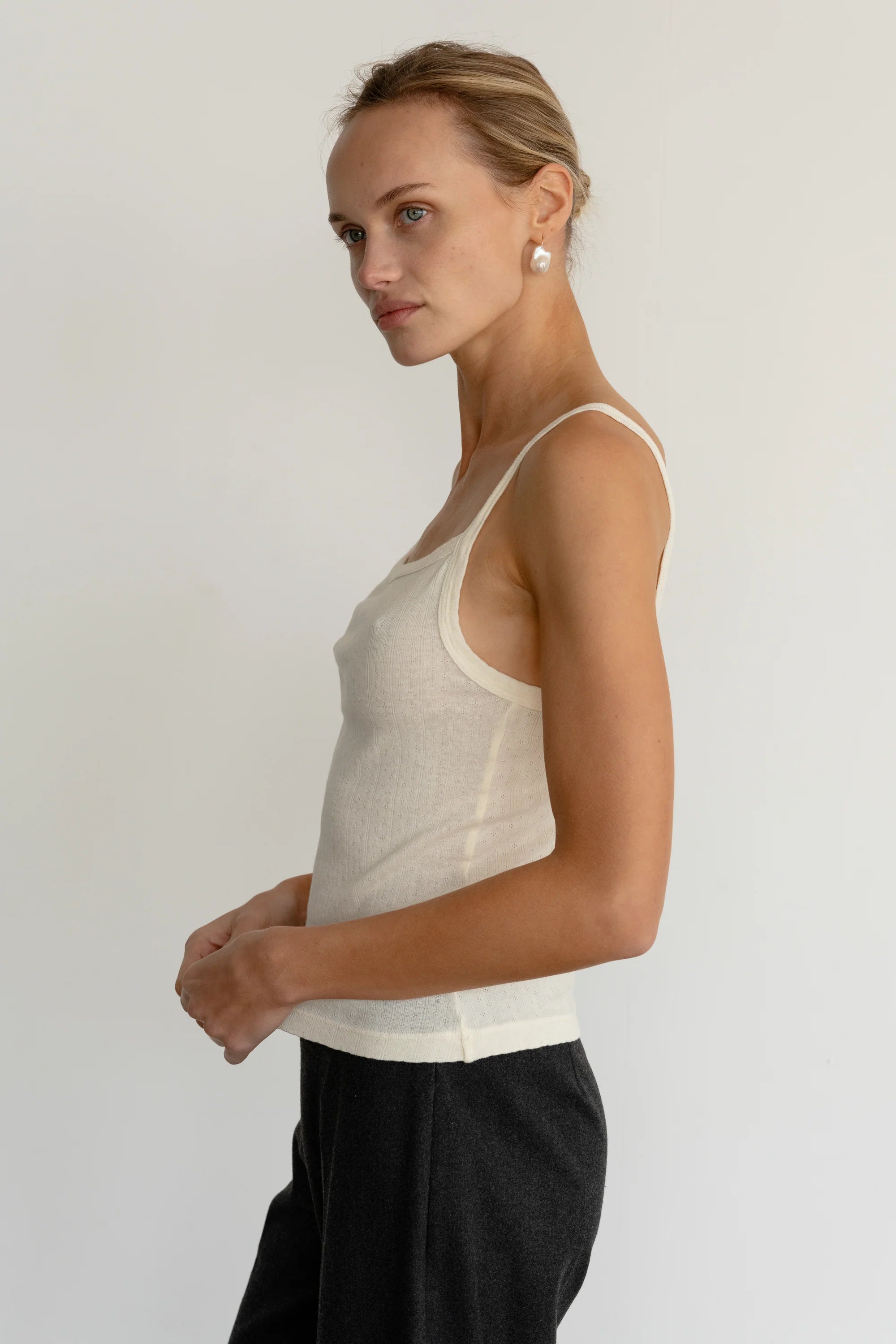 The Pointelle Square Neck Tank in Creme