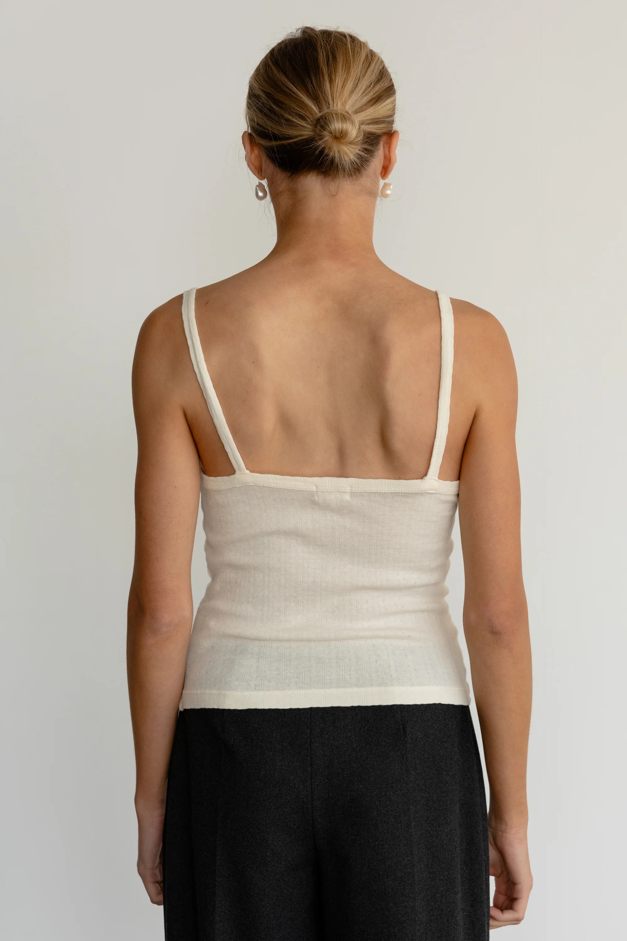 The Pointelle Square Neck Tank in Creme