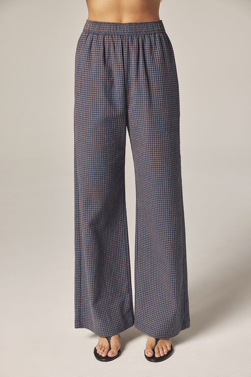 Check Palazzo Pants in Blue & Rust