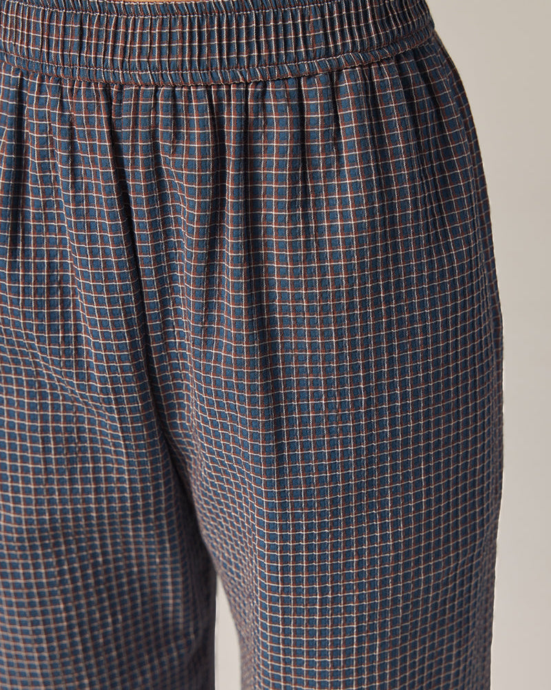 Check Palazzo Pants in Blue & Rust