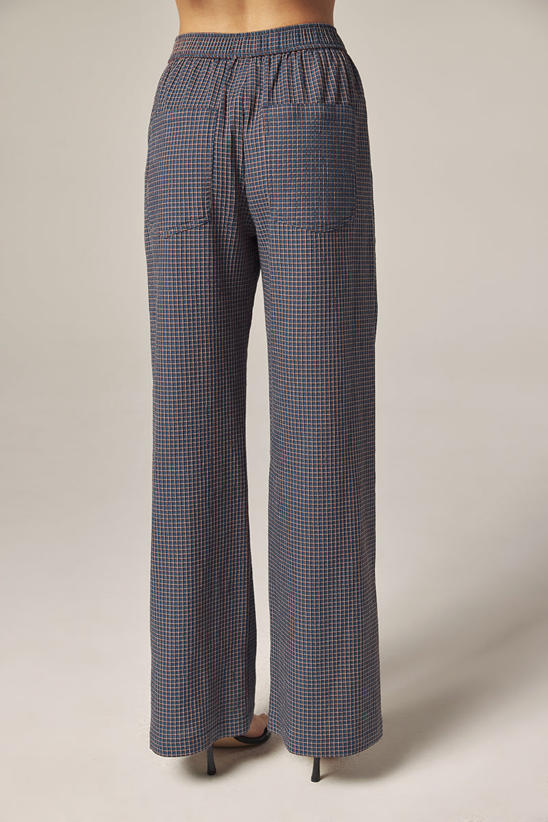 Check Palazzo Pants in Blue & Rust