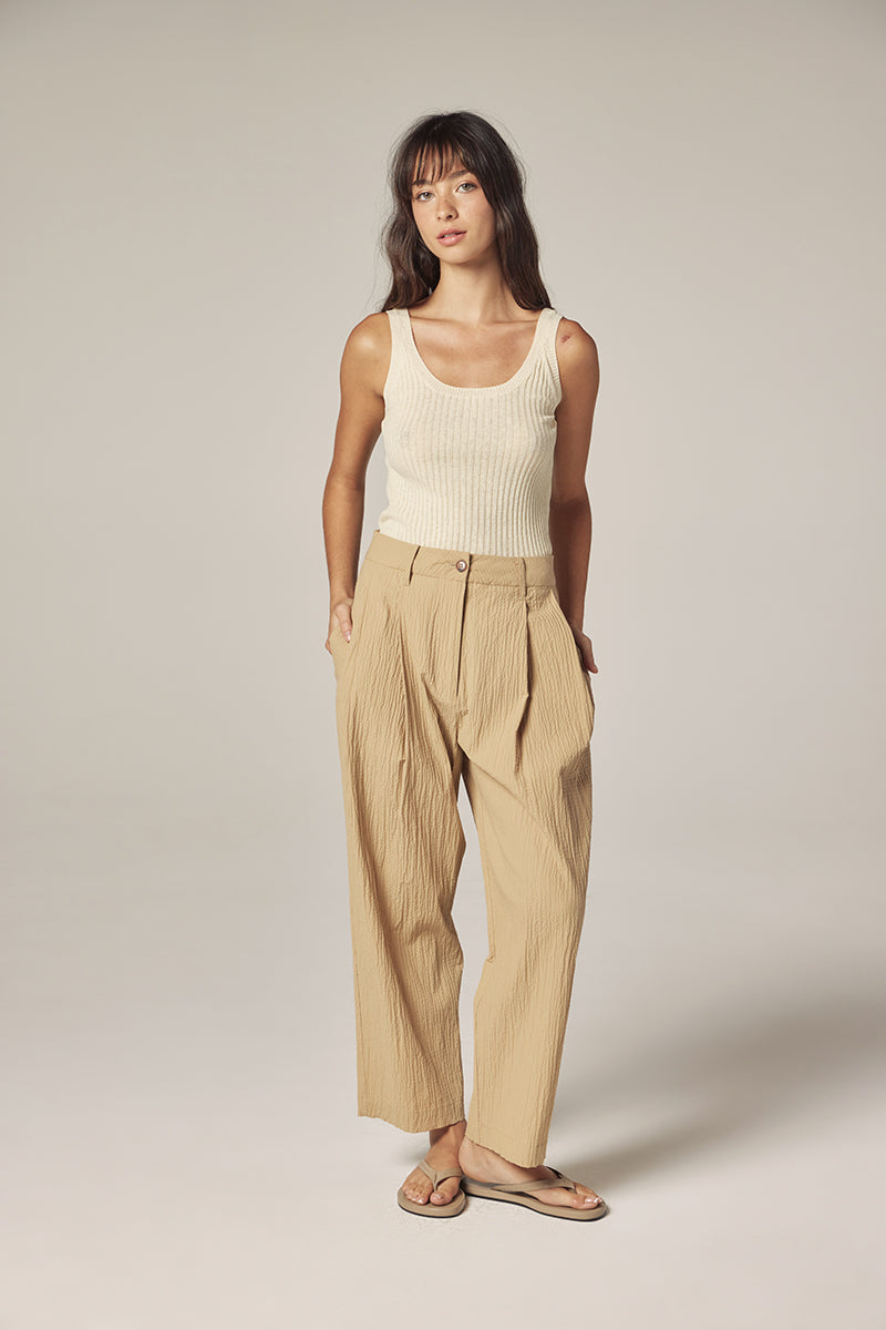 Simple Pleat Pants in Tan