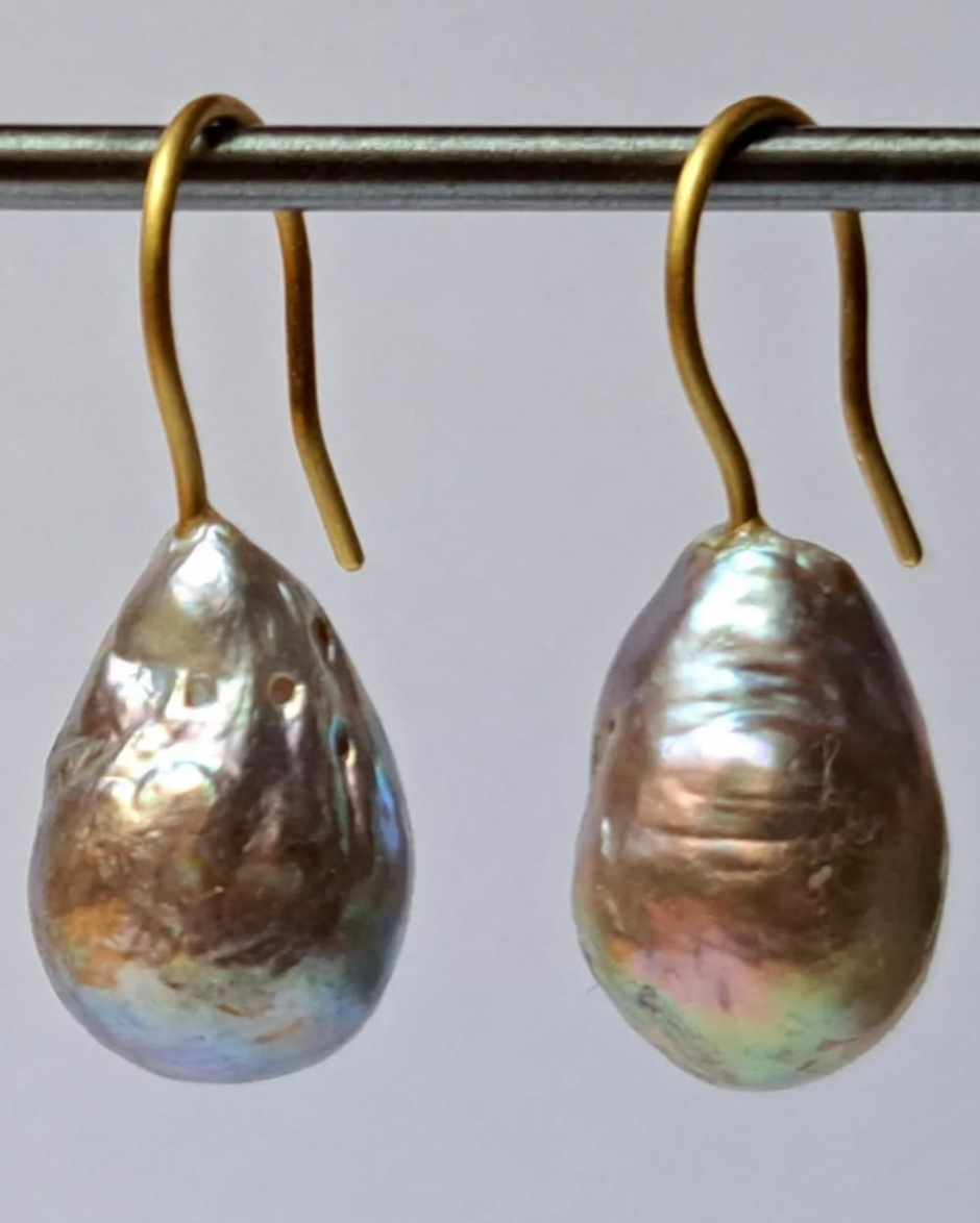 "Two Hearted River IX" Gold and Baroque Pearl Drops