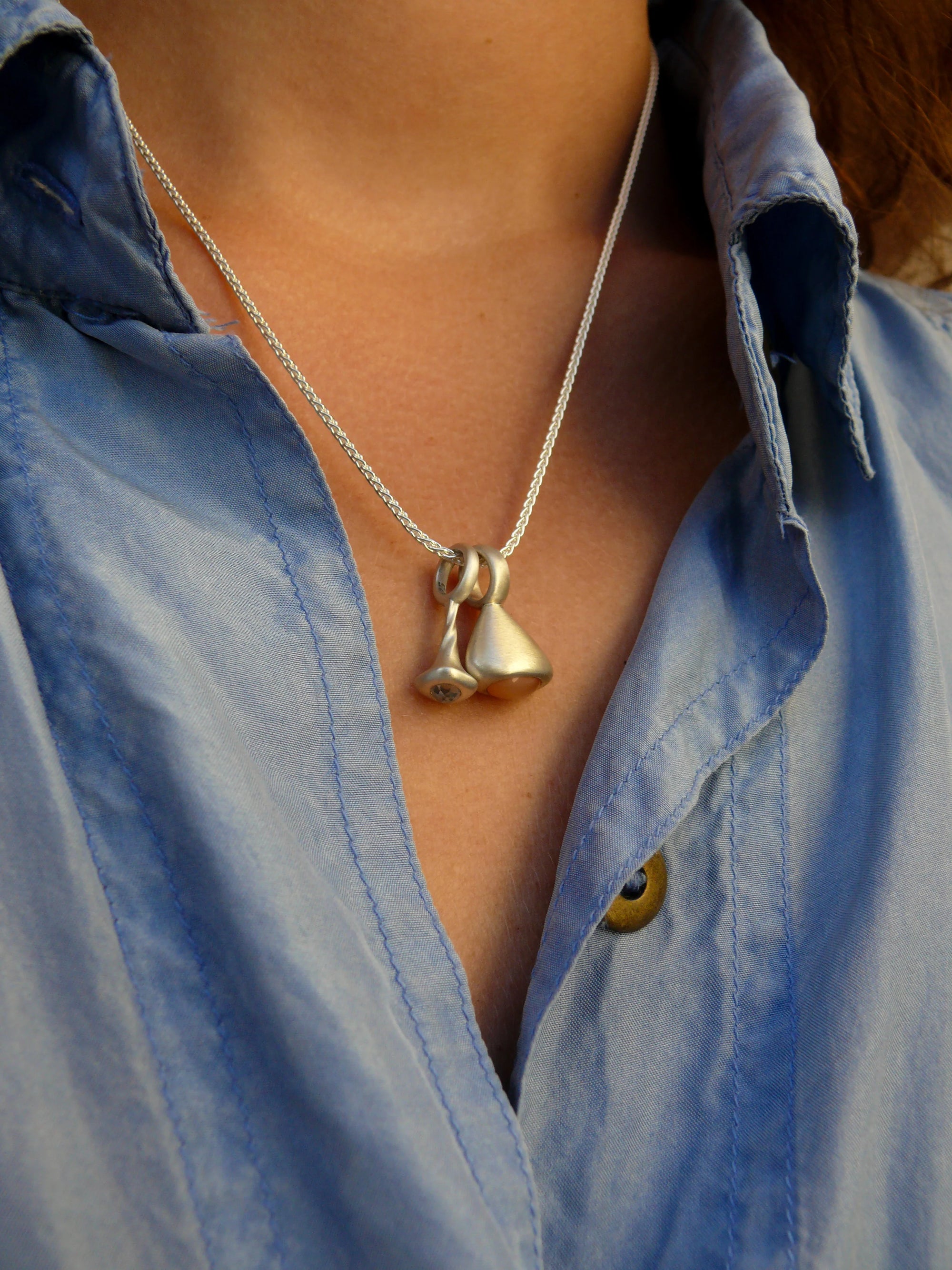 Pendulum Charm No.3 in Sterling Silver and Peach Moonstone