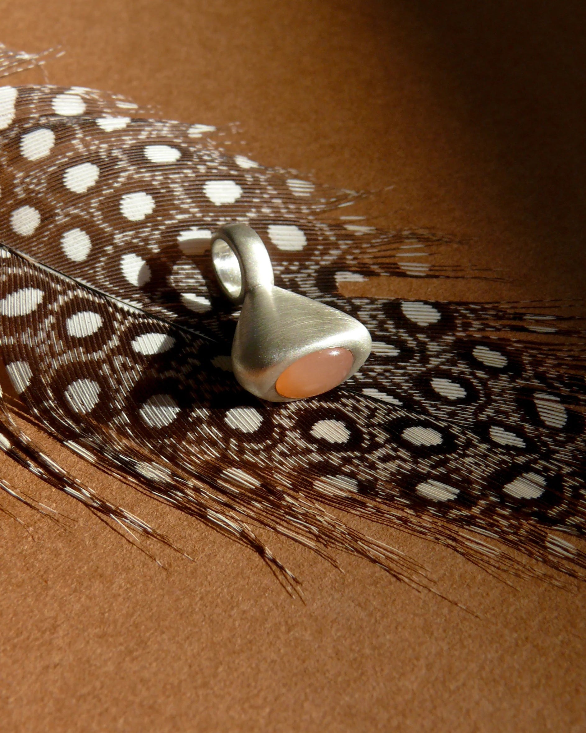 Pendulum Charm No.3 in Sterling Silver and Peach Moonstone