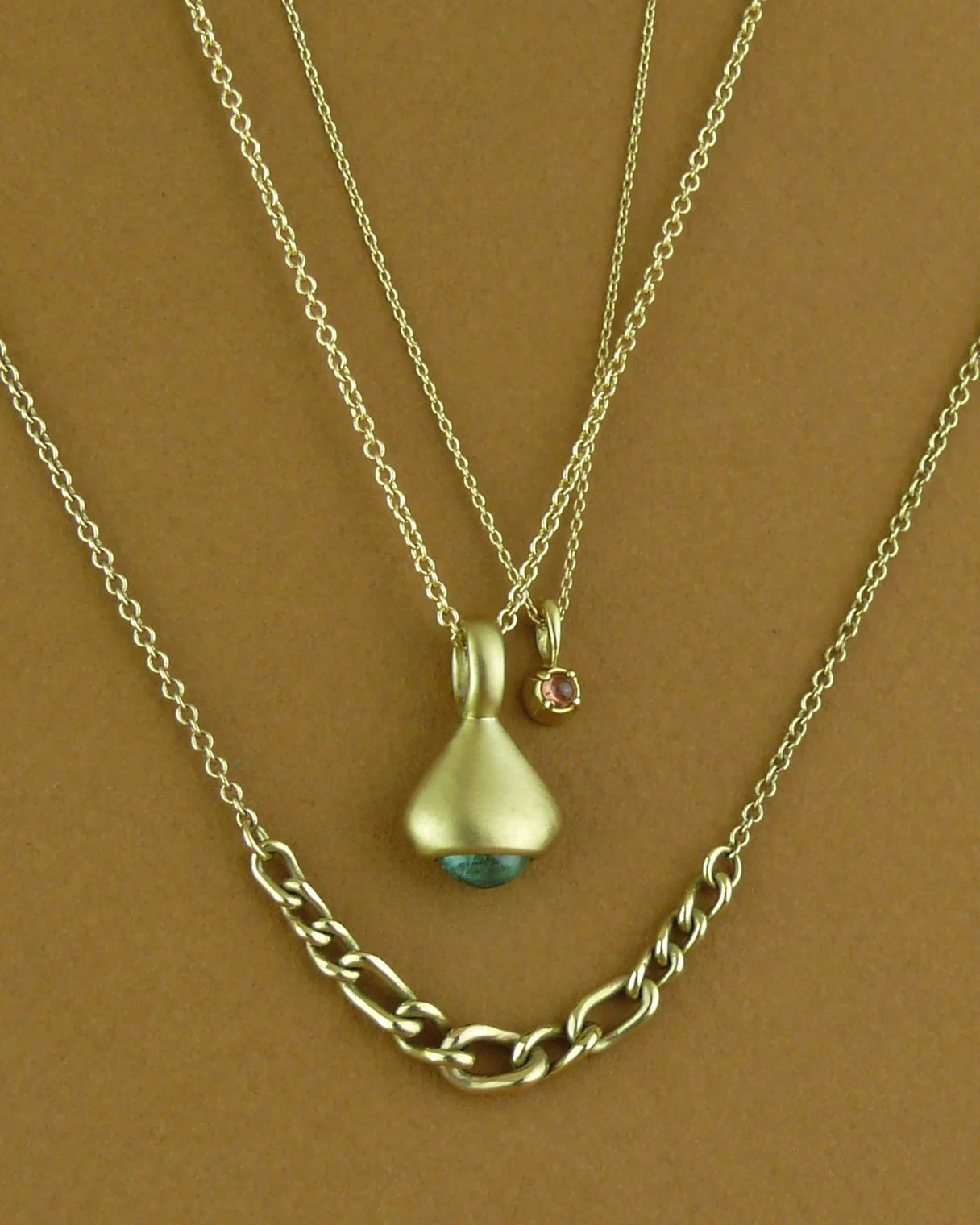 Pendulum Charm No.3 in 10k Gold and Teal Tourmaline