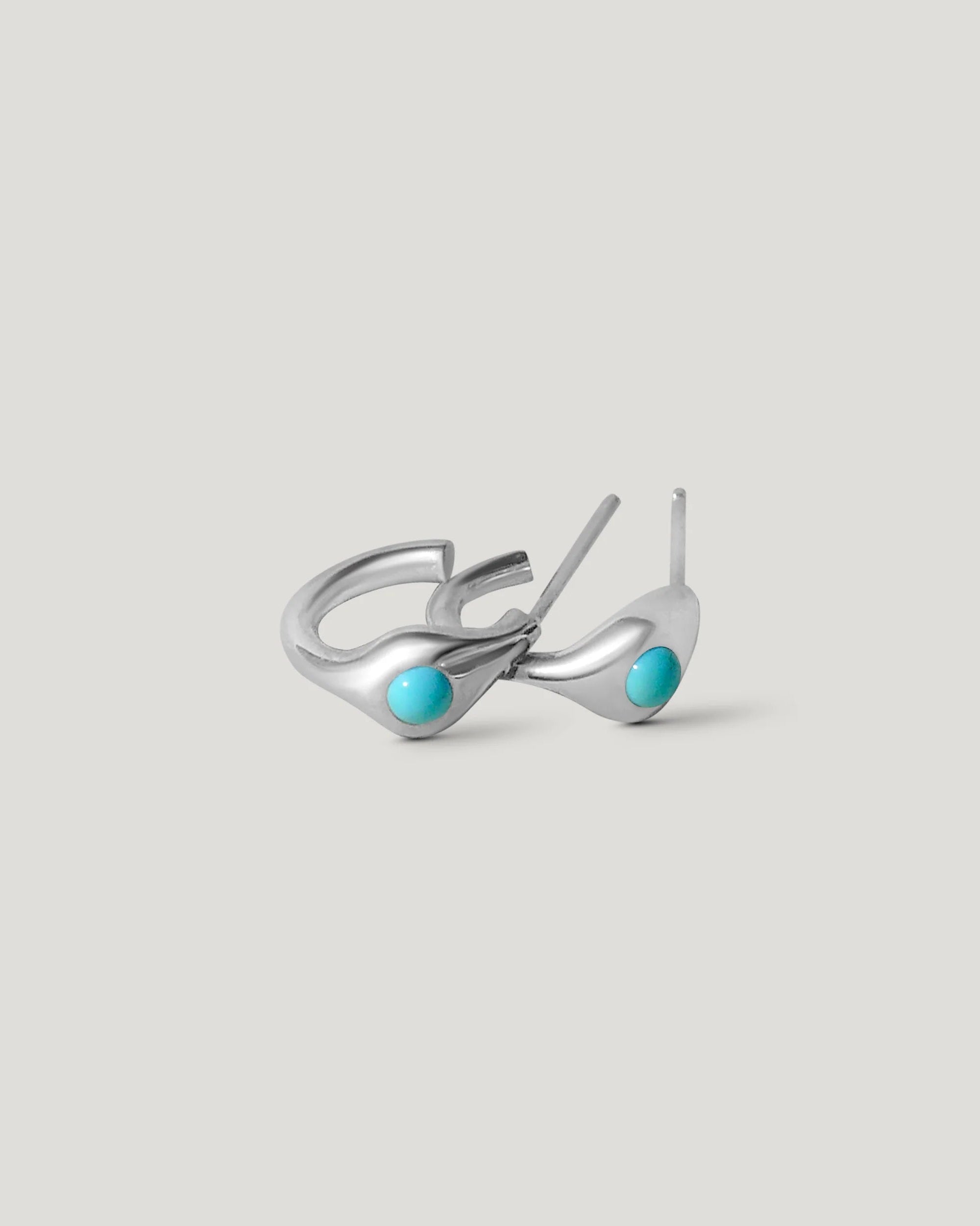 Petite Signet Hoops in Sterling Silver and Sleeping Beauty Turquoise