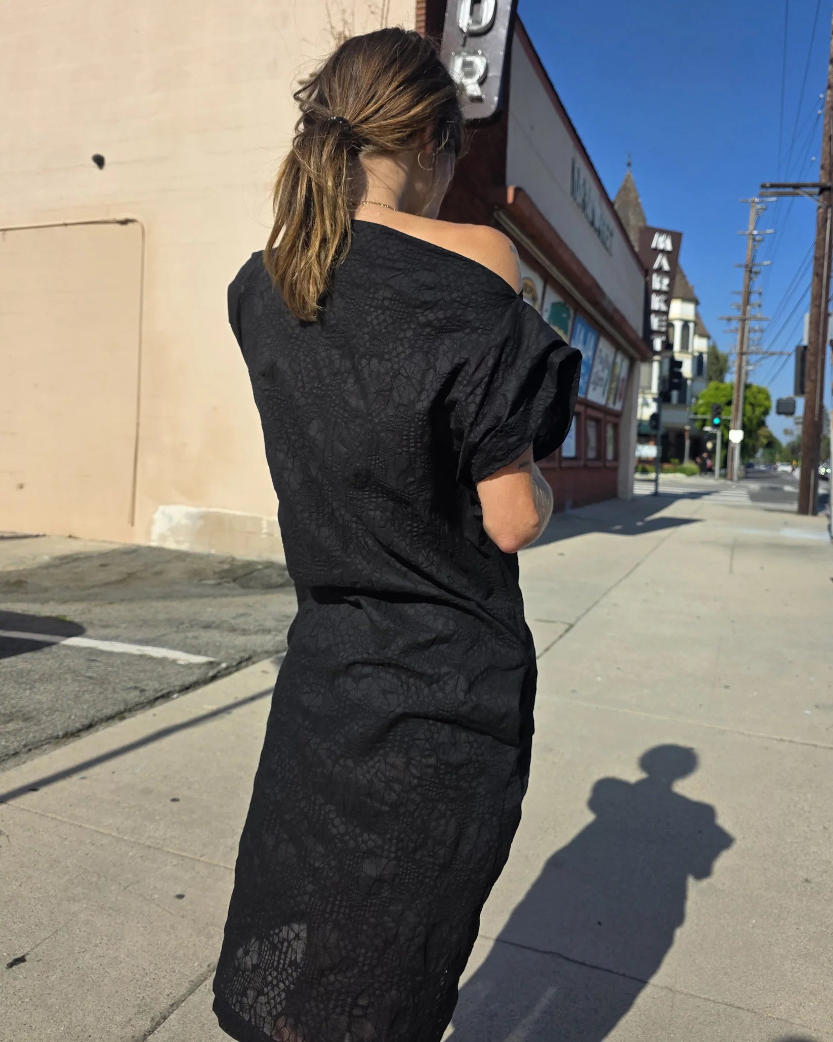 Pinch Shift in Black Floral Textured Cotton