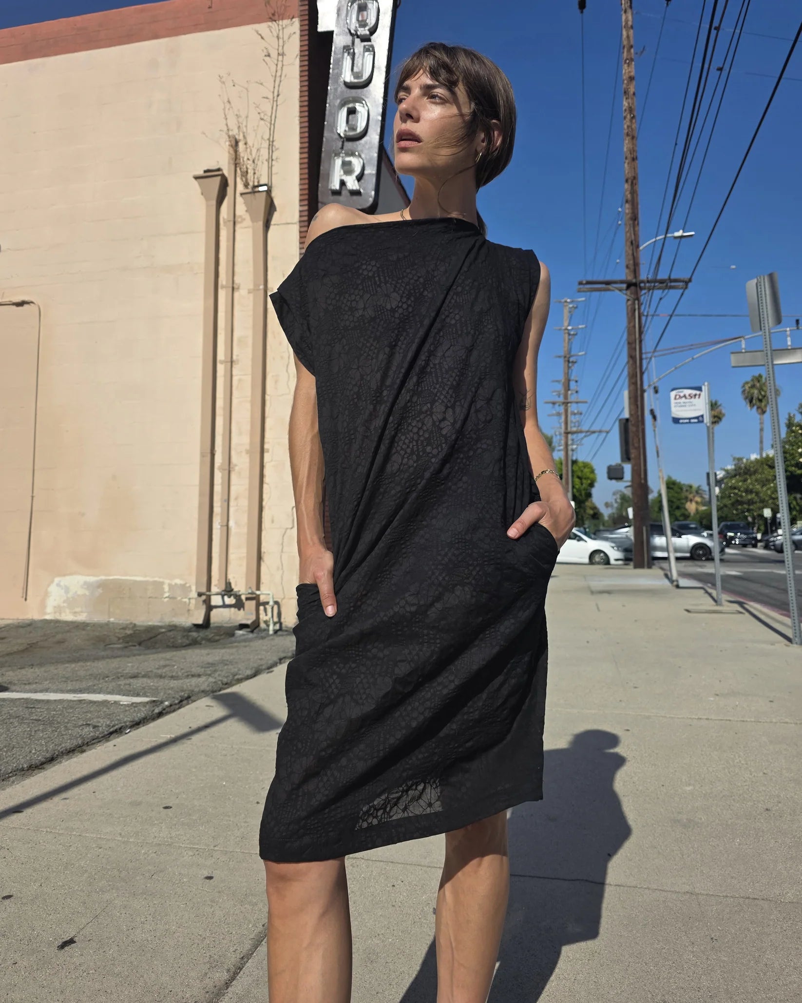Pinch Shift in Black Floral Textured Cotton