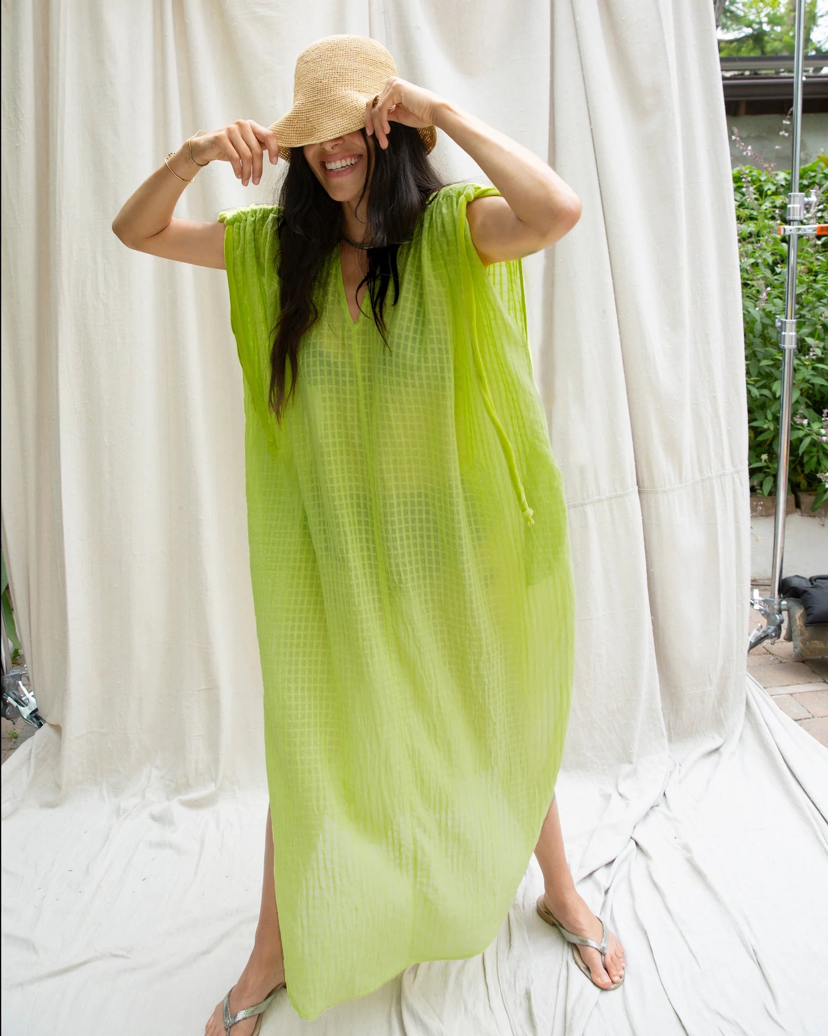 Quill Caftan in Yuzu Grid Voile