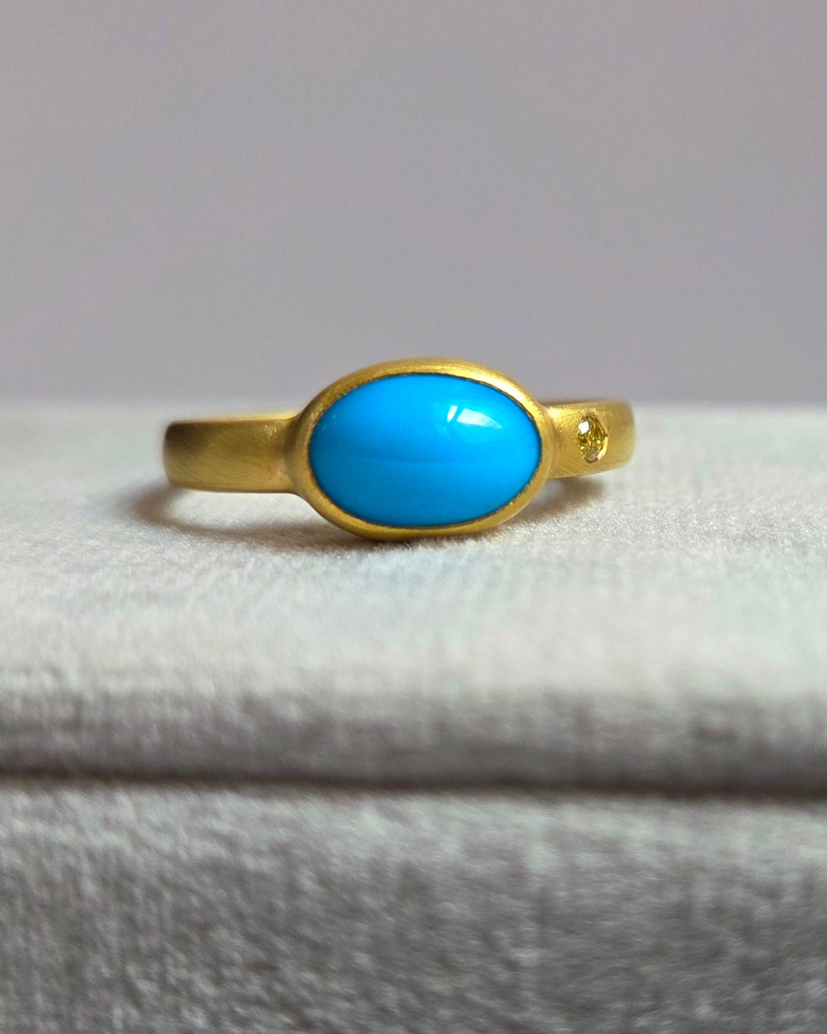 "Oval in the Sky with Diamond III" Gold and Sleeping Beauty Turquoise and Yellow Diamond Ring