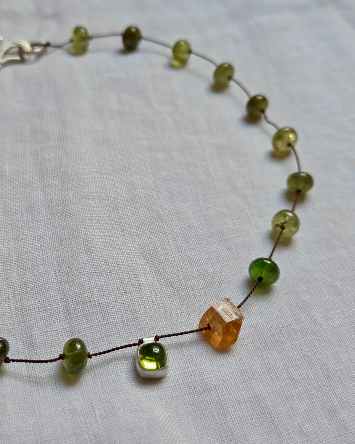 "Talia Too" Silver, Garnet, Topaz, Peridot and Silk Necklace