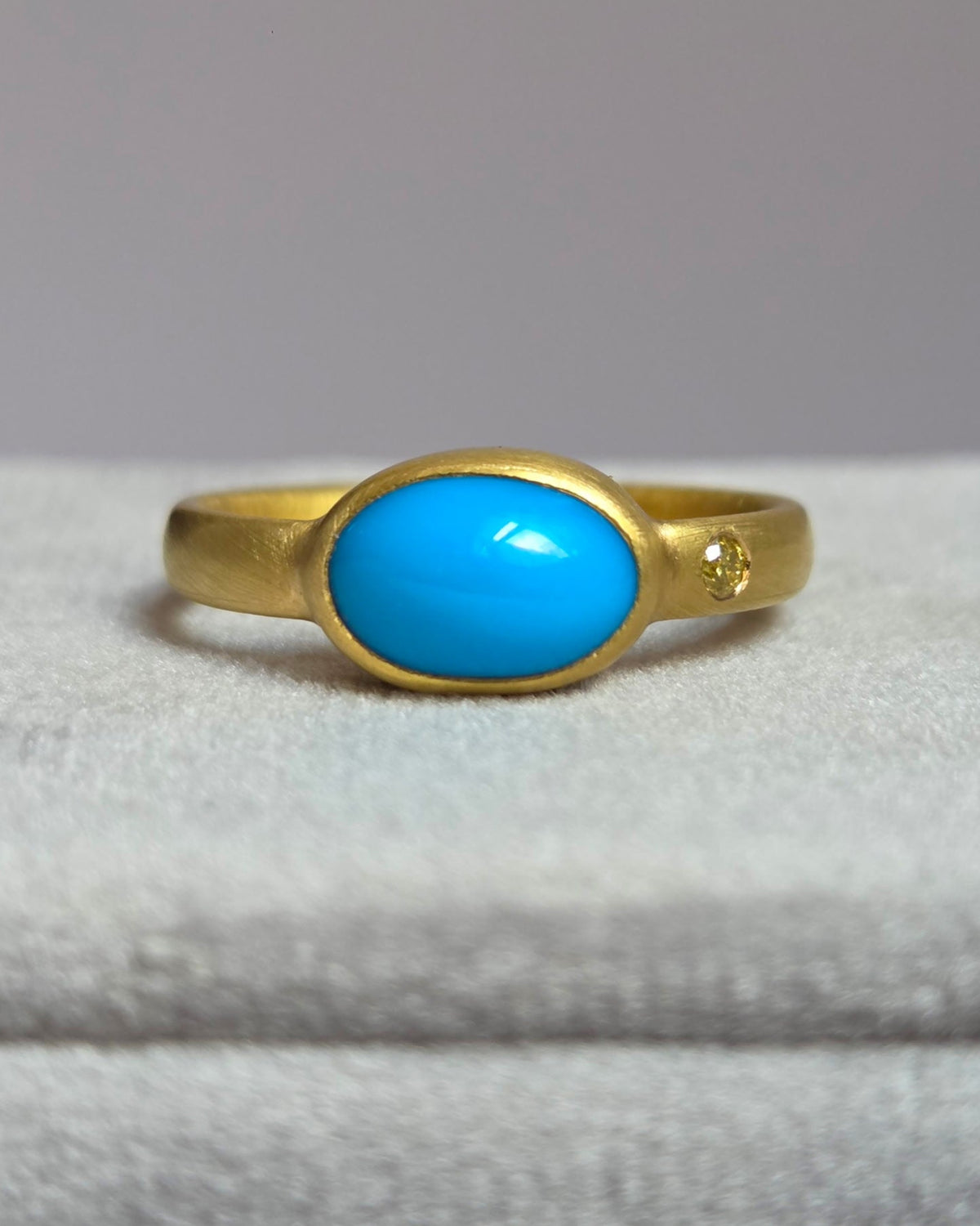 "Oval in the Sky with Diamond III" Gold and Sleeping Beauty Turquoise and Yellow Diamond Ring