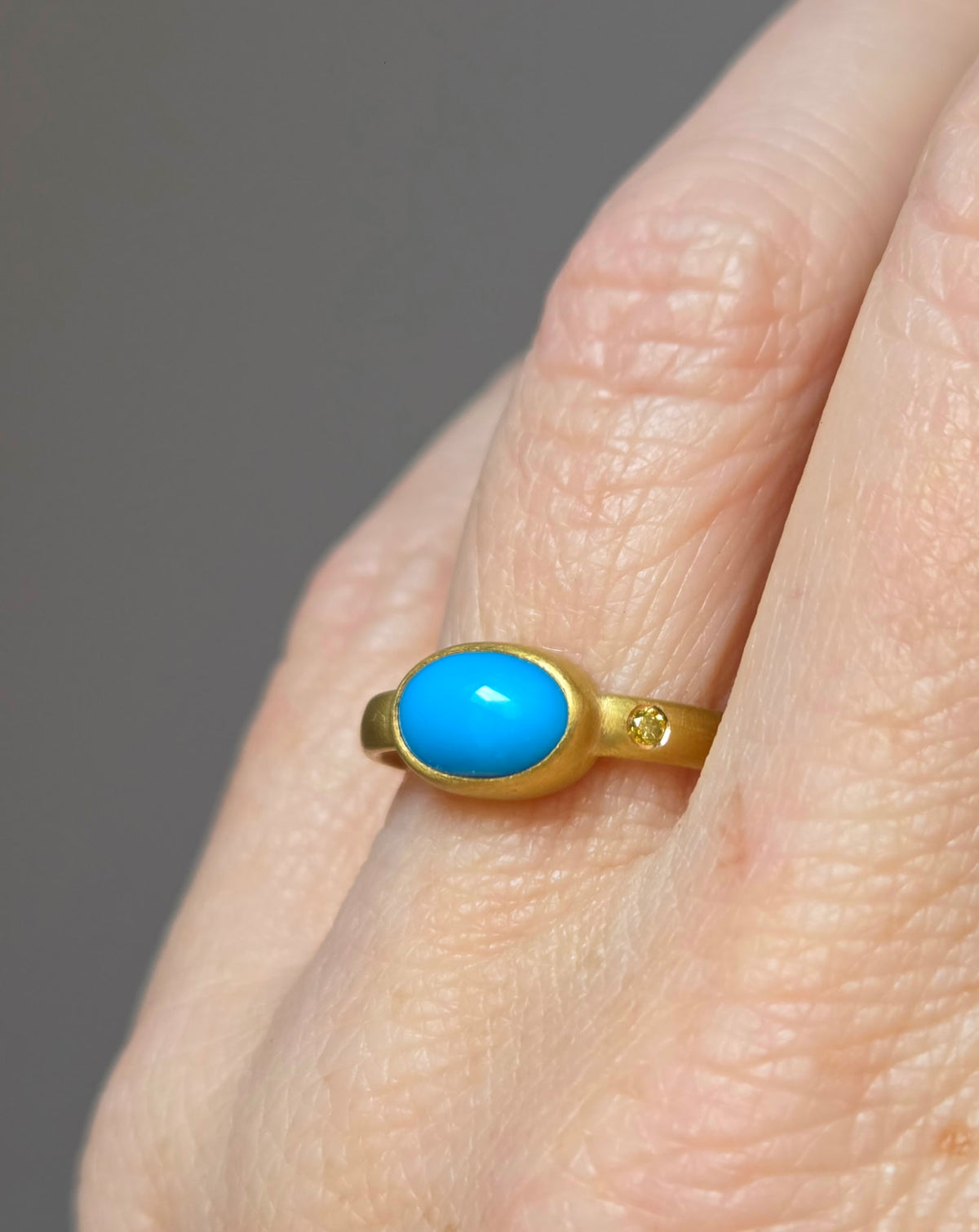 "Oval in the Sky with Diamond III" Gold and Sleeping Beauty Turquoise and Yellow Diamond Ring