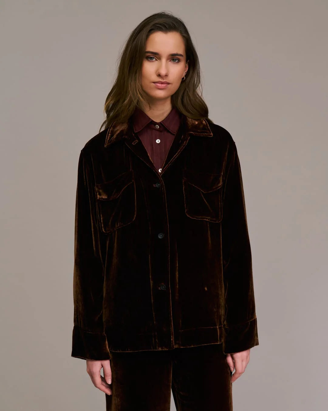 Santana Velvet Overshirt in Cognac