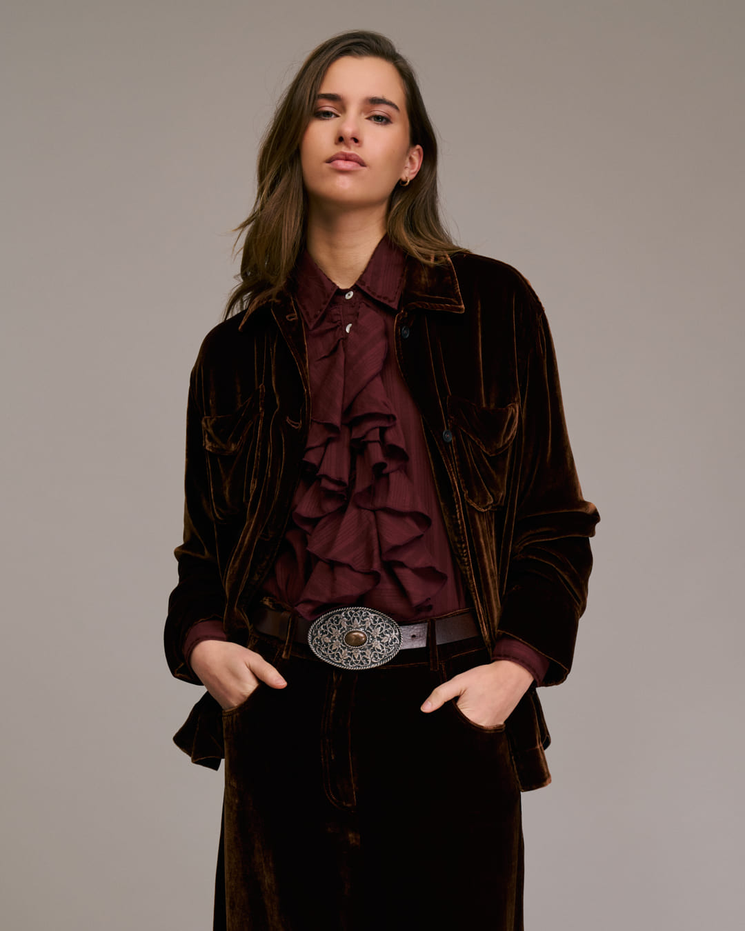 Santana Velvet Overshirt in Cognac