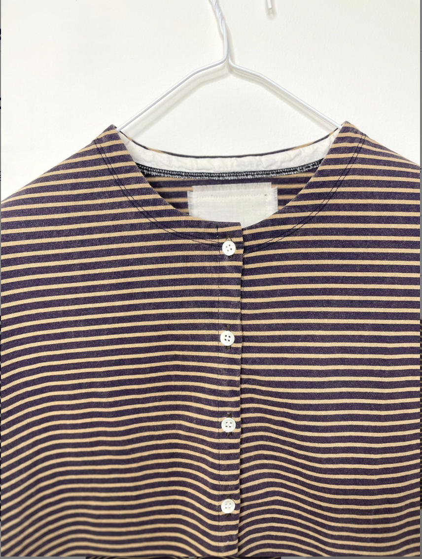 Striped Cotton Cardigan in Bleached Navy/Brown