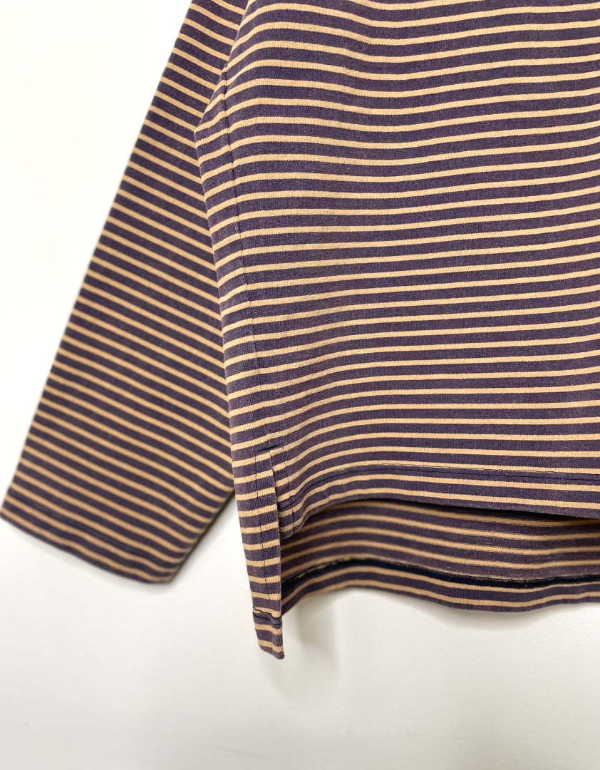 Striped Cotton Cardigan in Bleached Navy/Brown