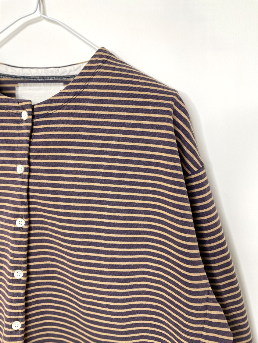 Striped Cotton Cardigan in Bleached Navy/Brown