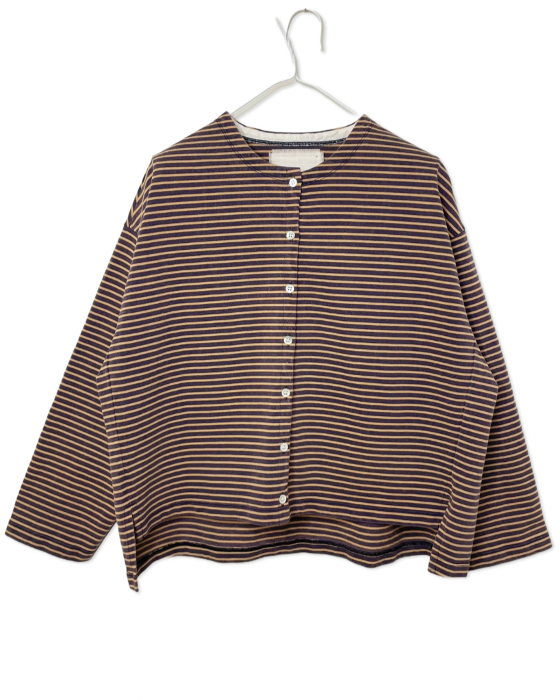 Striped Cotton Cardigan in Bleached Navy/Brown