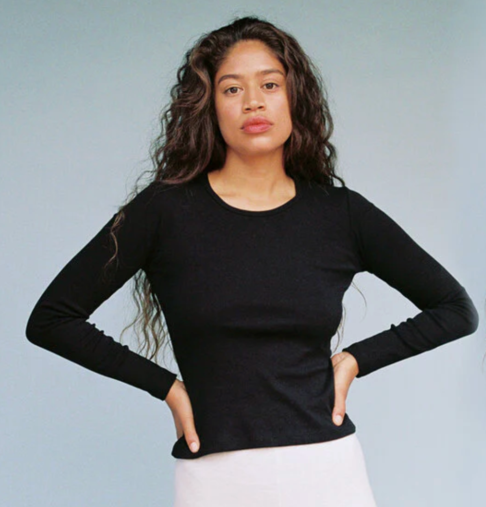 Long Sleeve Bellevue Tee in Black