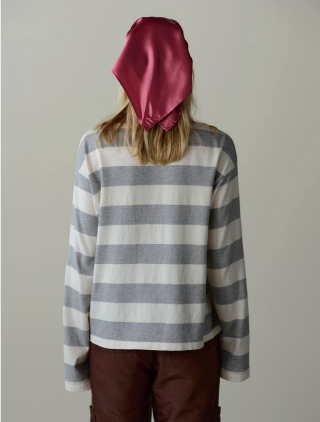 The Jersey Stripe Boatneck in Heather Grey and Creme