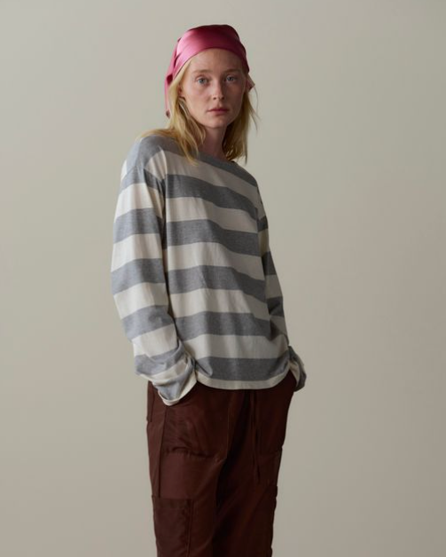 The Jersey Stripe Boatneck in Heather Grey and Creme