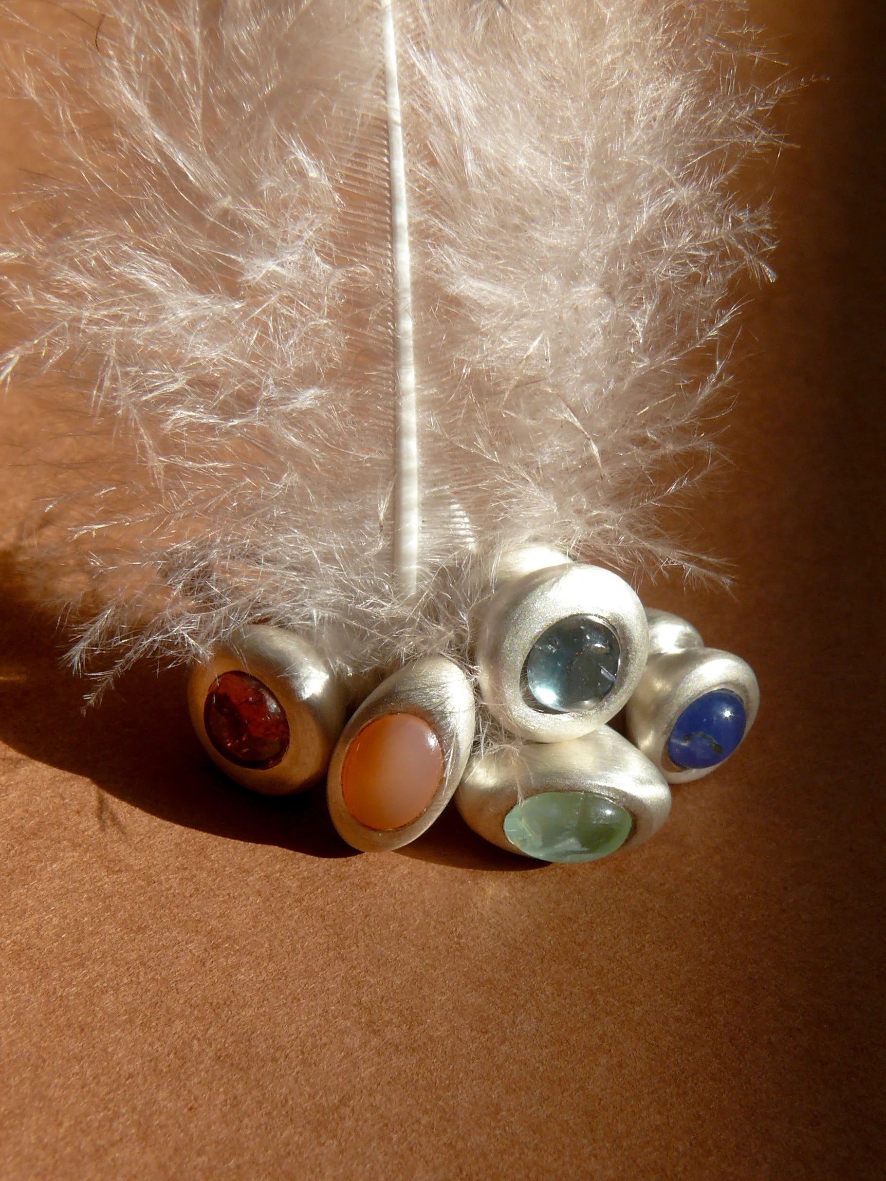 Pendulum Charm No.3 in Sterling Silver and Peach Moonstone