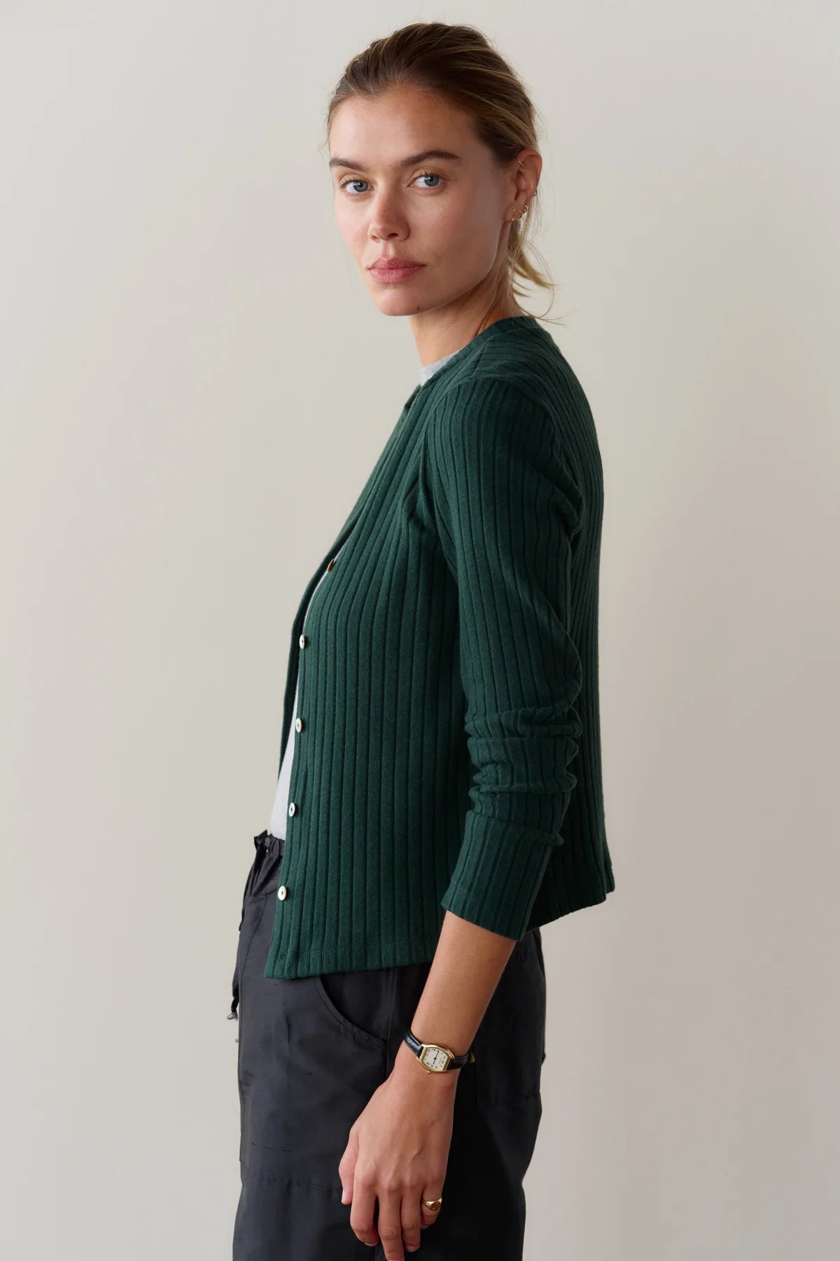 The Sweater Rib Cardigan in Fir