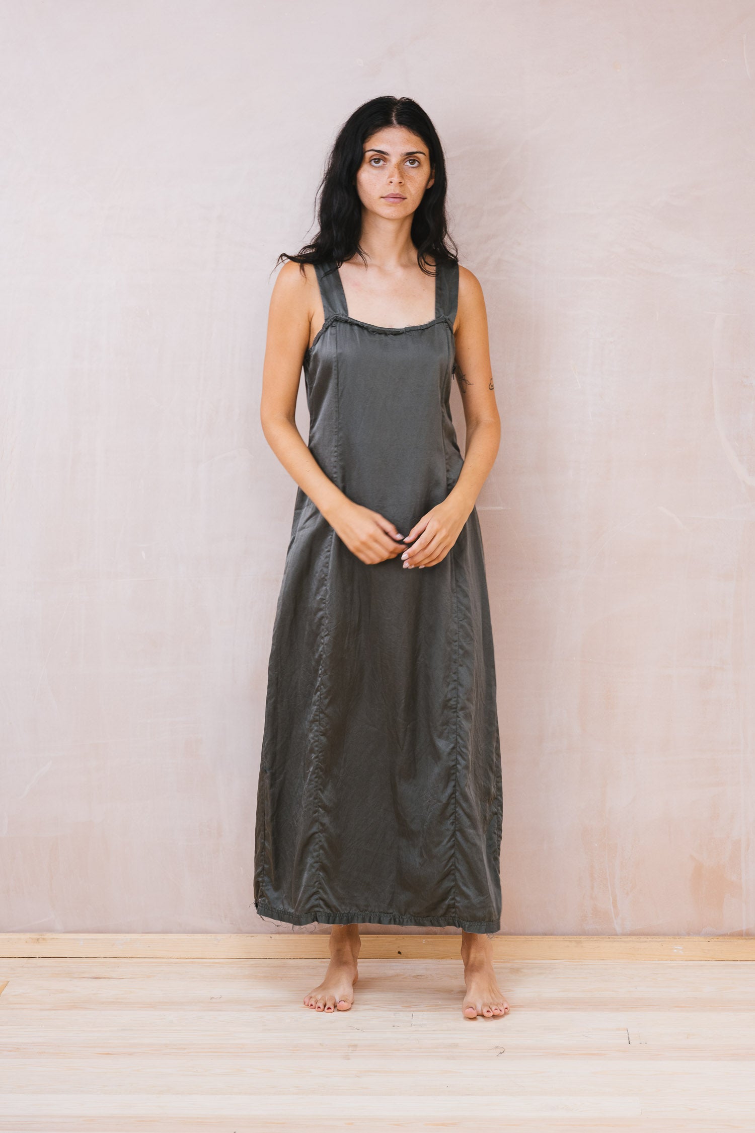 Wide Strap Dress in Gunmetal