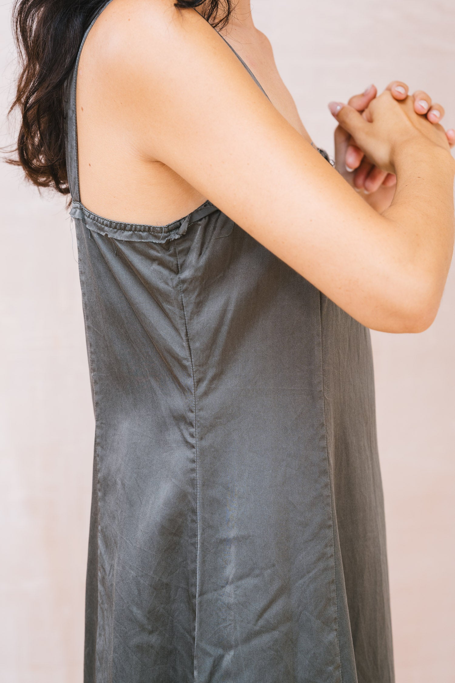 Wide Strap Dress in Gunmetal