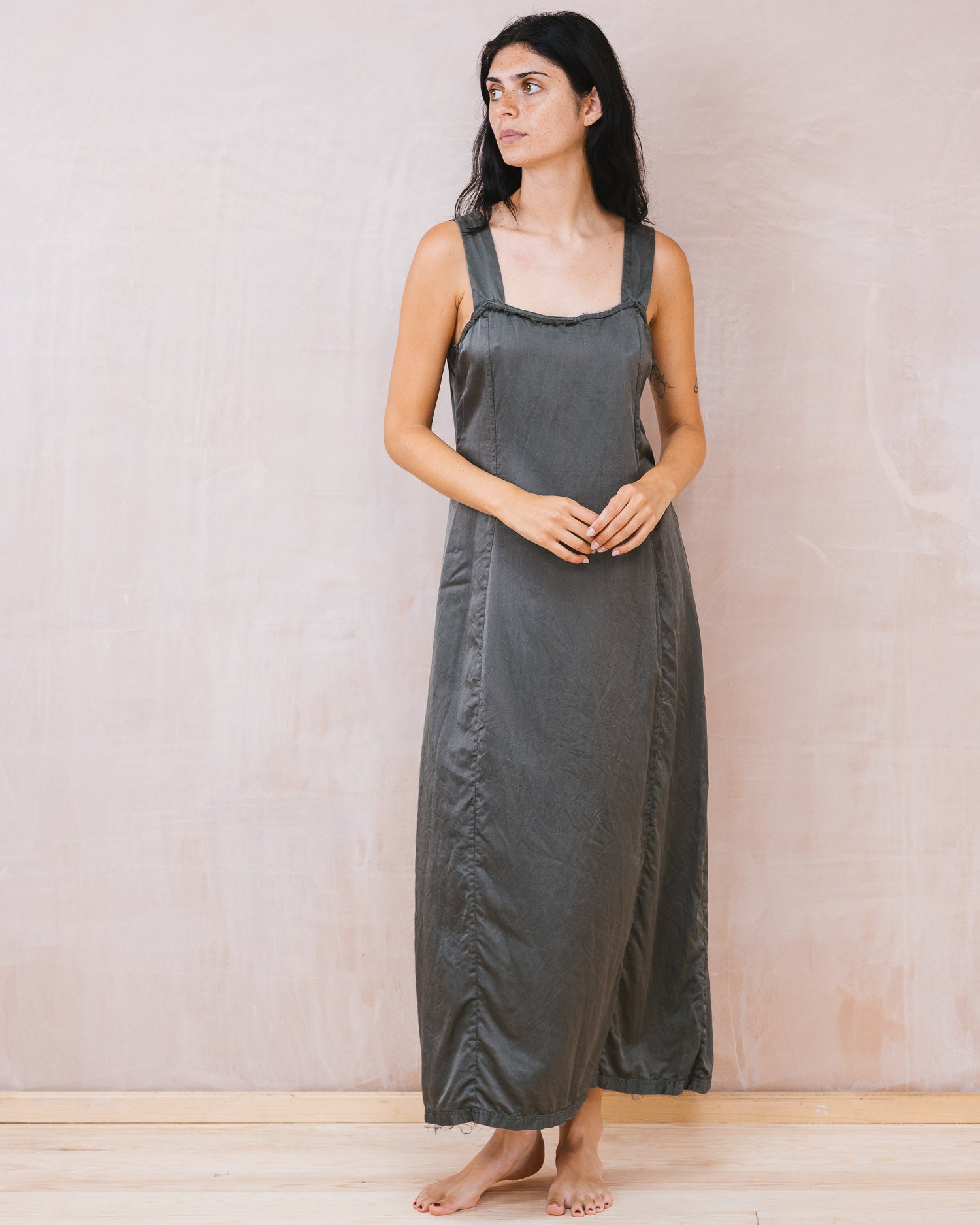 Wide Strap Dress in Gunmetal