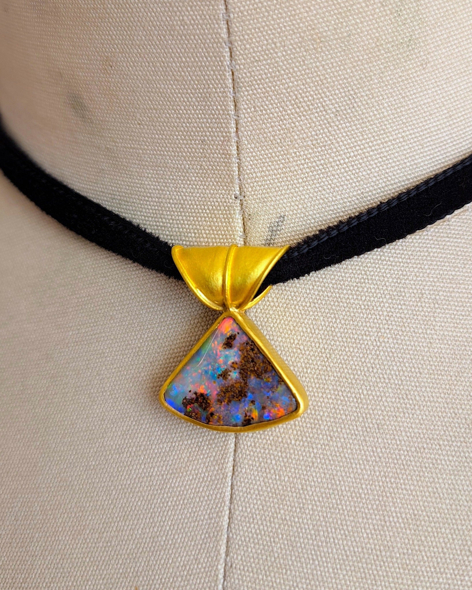 "Yesterday at Dawn Too" Gold and Australian Boulder Opal Pendant