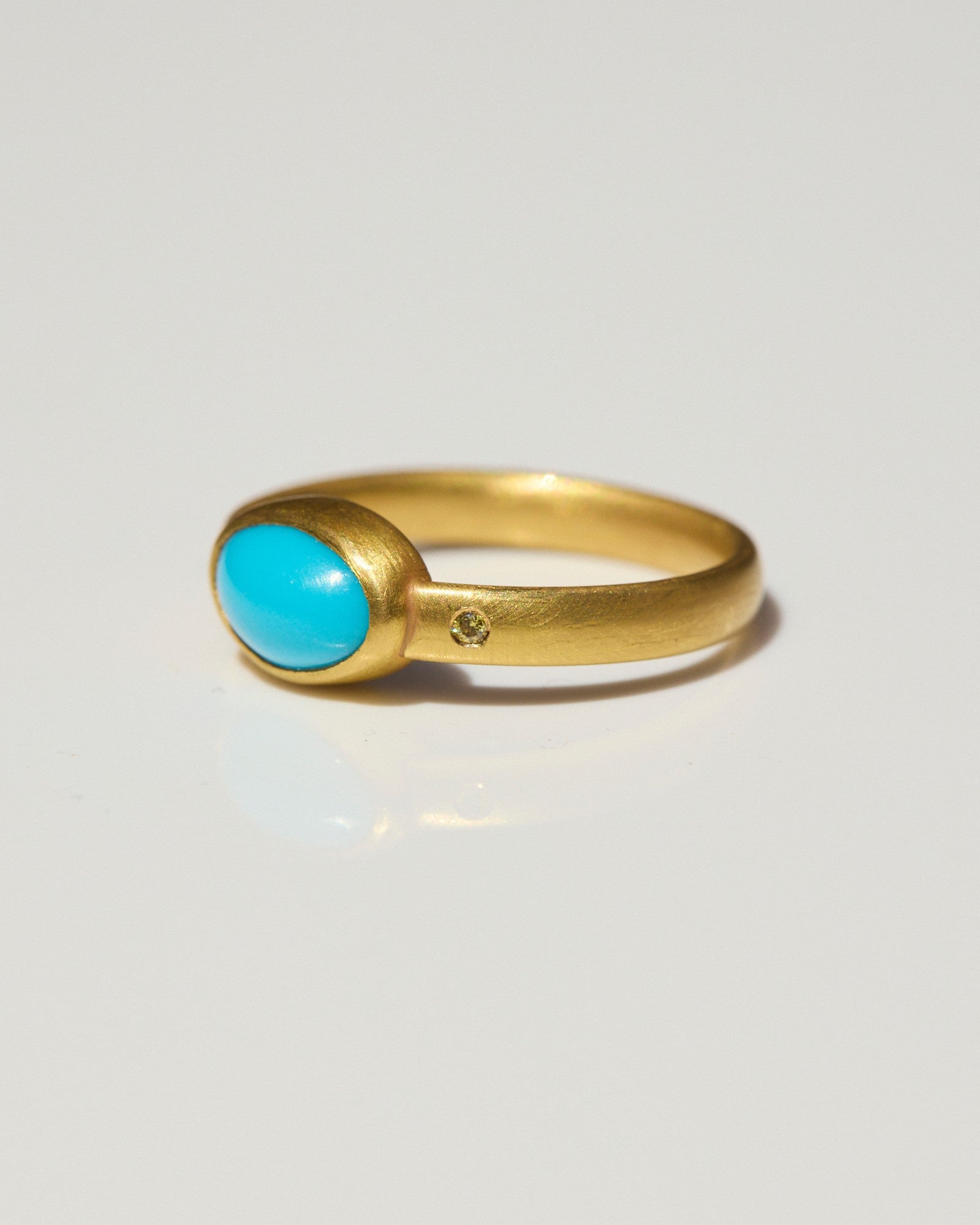 "Oval in the Sky with Diamond Too" Gold, Turquoise and Yellow Diamond Ring