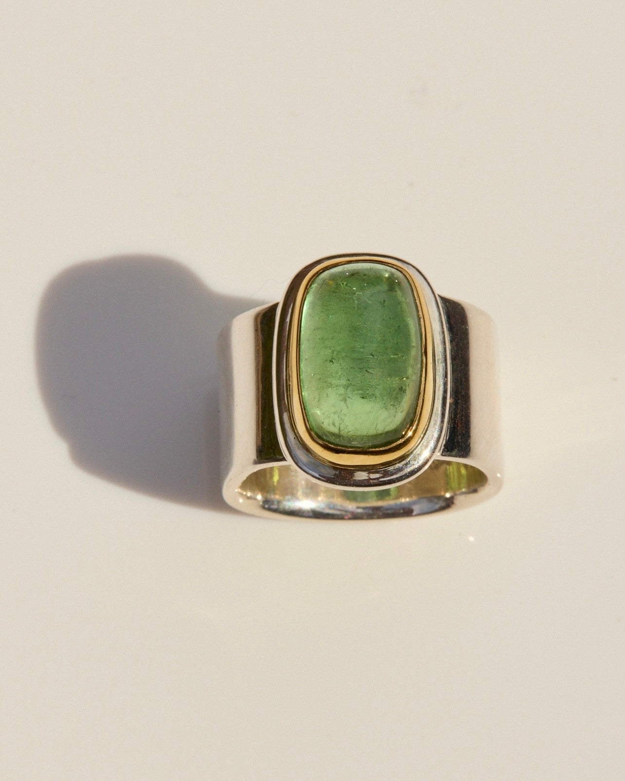 Green Tourmaline Ring with 22k Gold & Sterling Silver