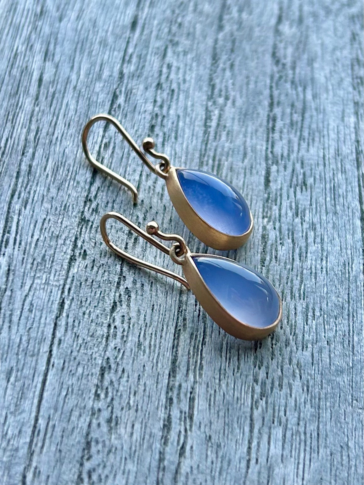 Namibia Blue Chalcedony and Gold Teardrop Earrings