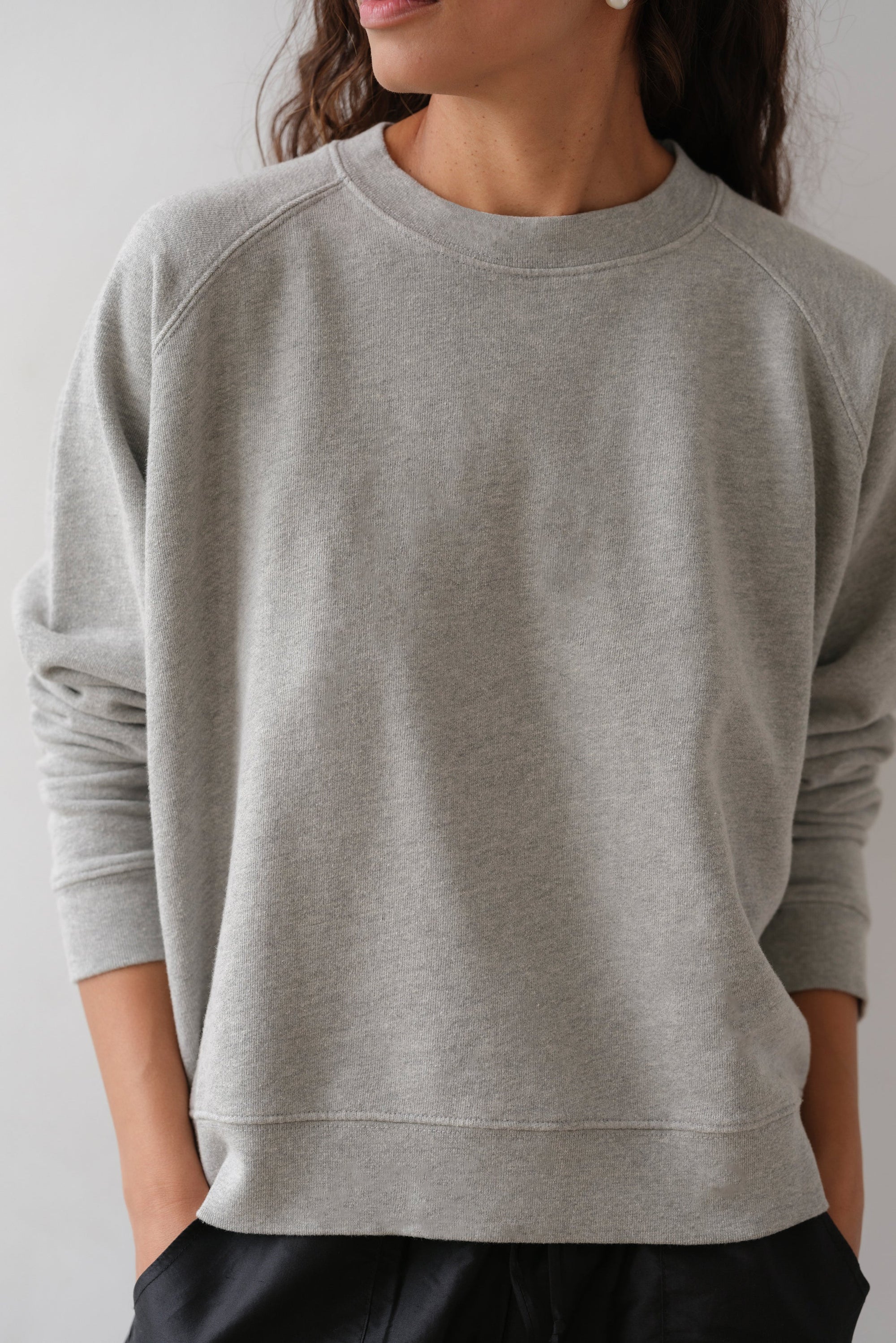 The Eco-Terry Crewneck in Heather Grey