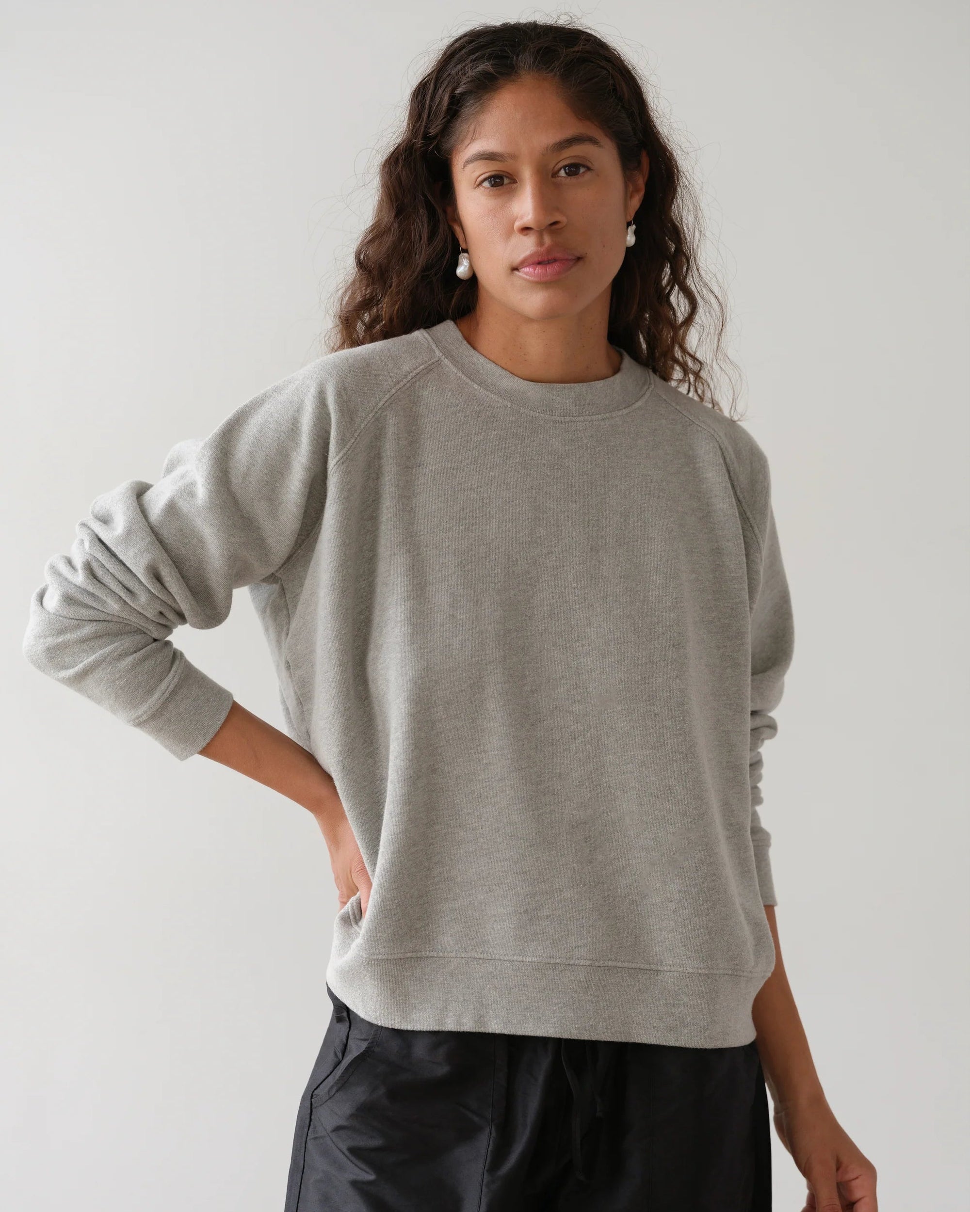 The Eco-Terry Crewneck in Heather Grey