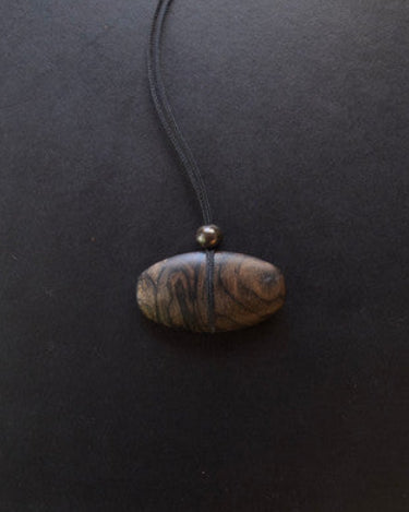 Hand Carved Ziricote and Black Pearl Necklace