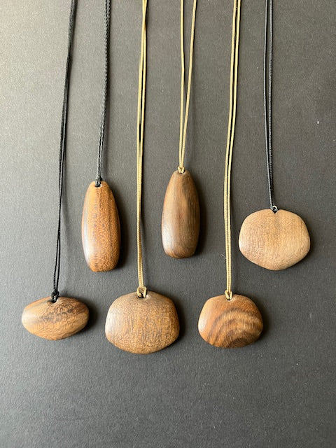 Carved Wood and Nylon Necklace